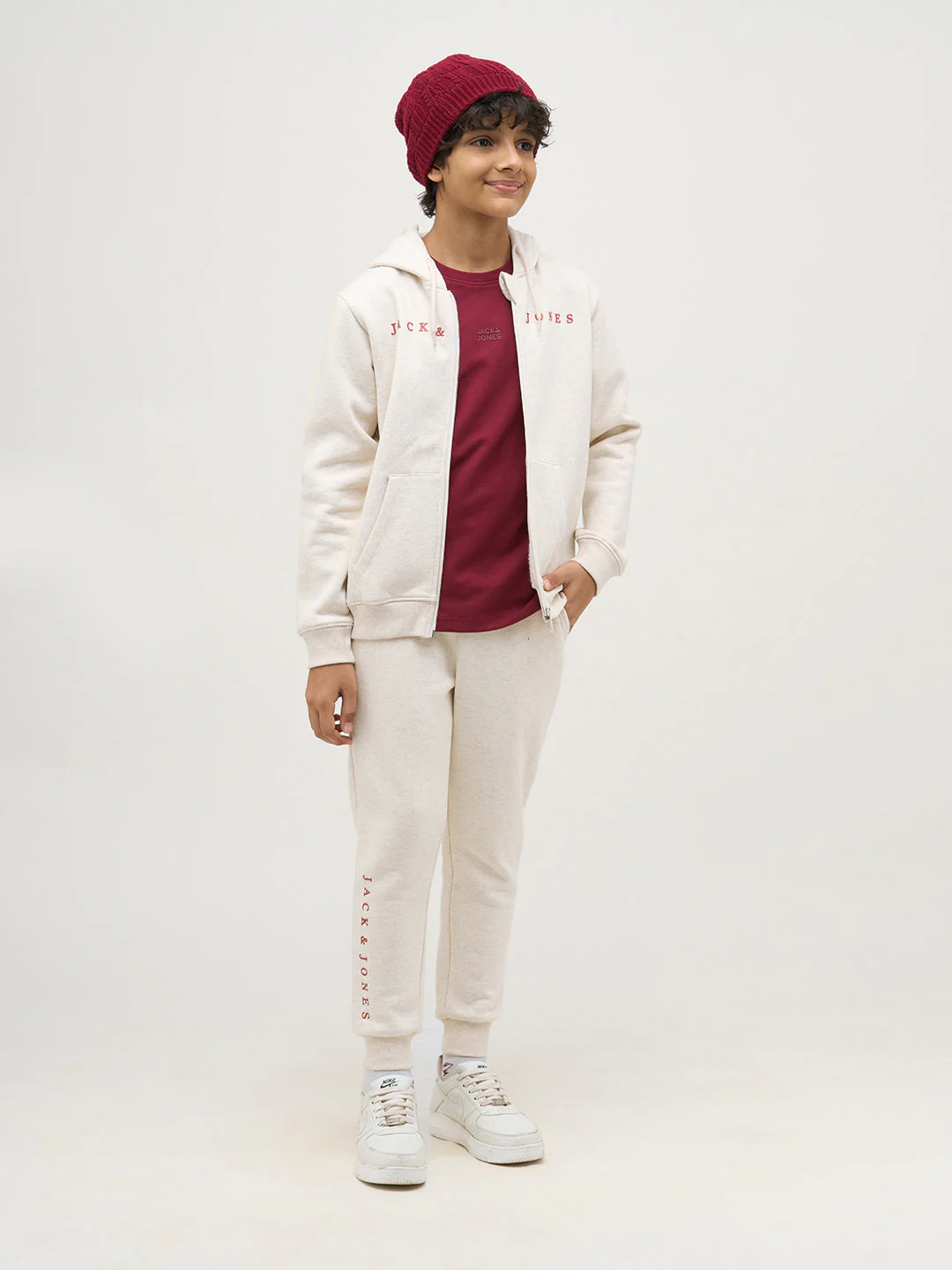 Boys White Zip-Up Hooded Sweatshirt