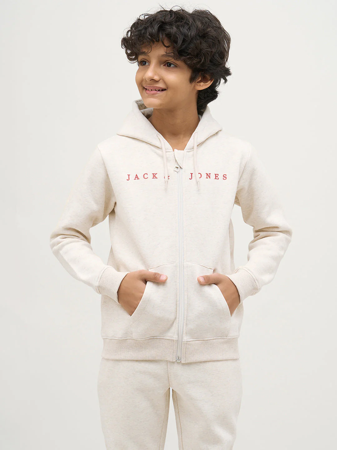 Boys White Zip-Up Hooded Sweatshirt - Image 2