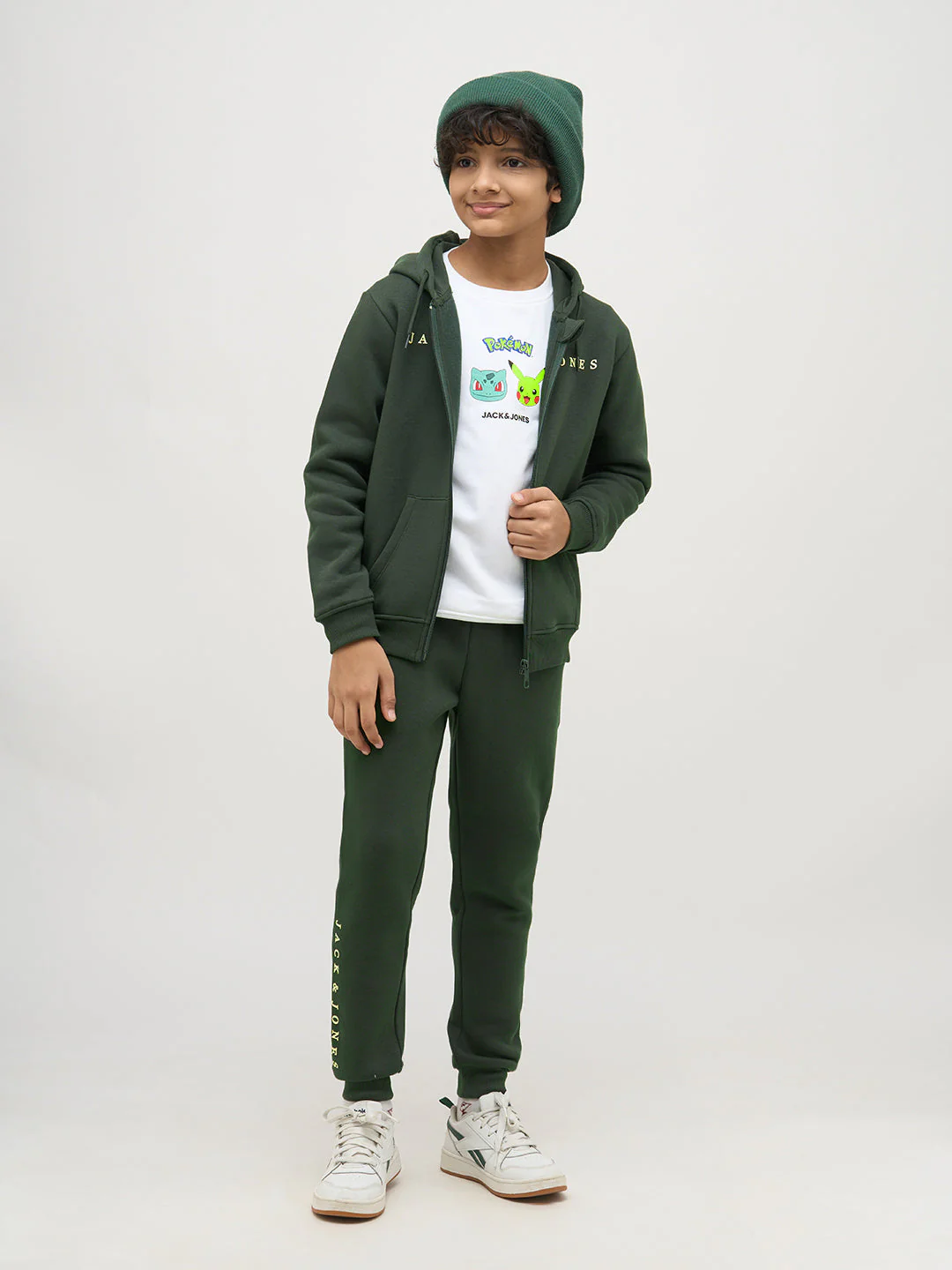 Boys Green Logo Text Hooded Sweatshirt