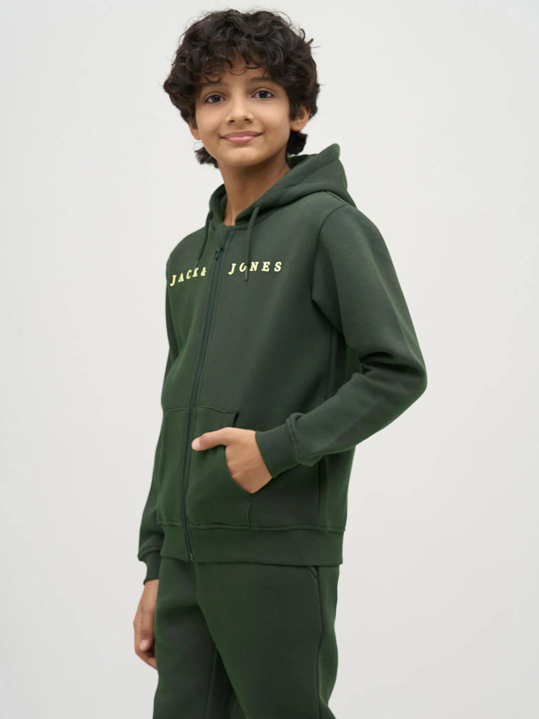 Boys Green Logo Text Hooded Sweatshirt - Image 3