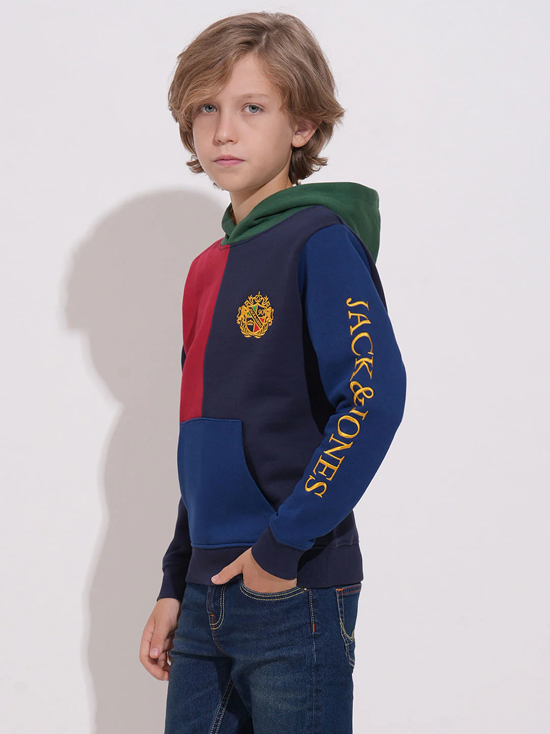Boys Blue Colourblocked Hooded Sweatshirt - Image 3