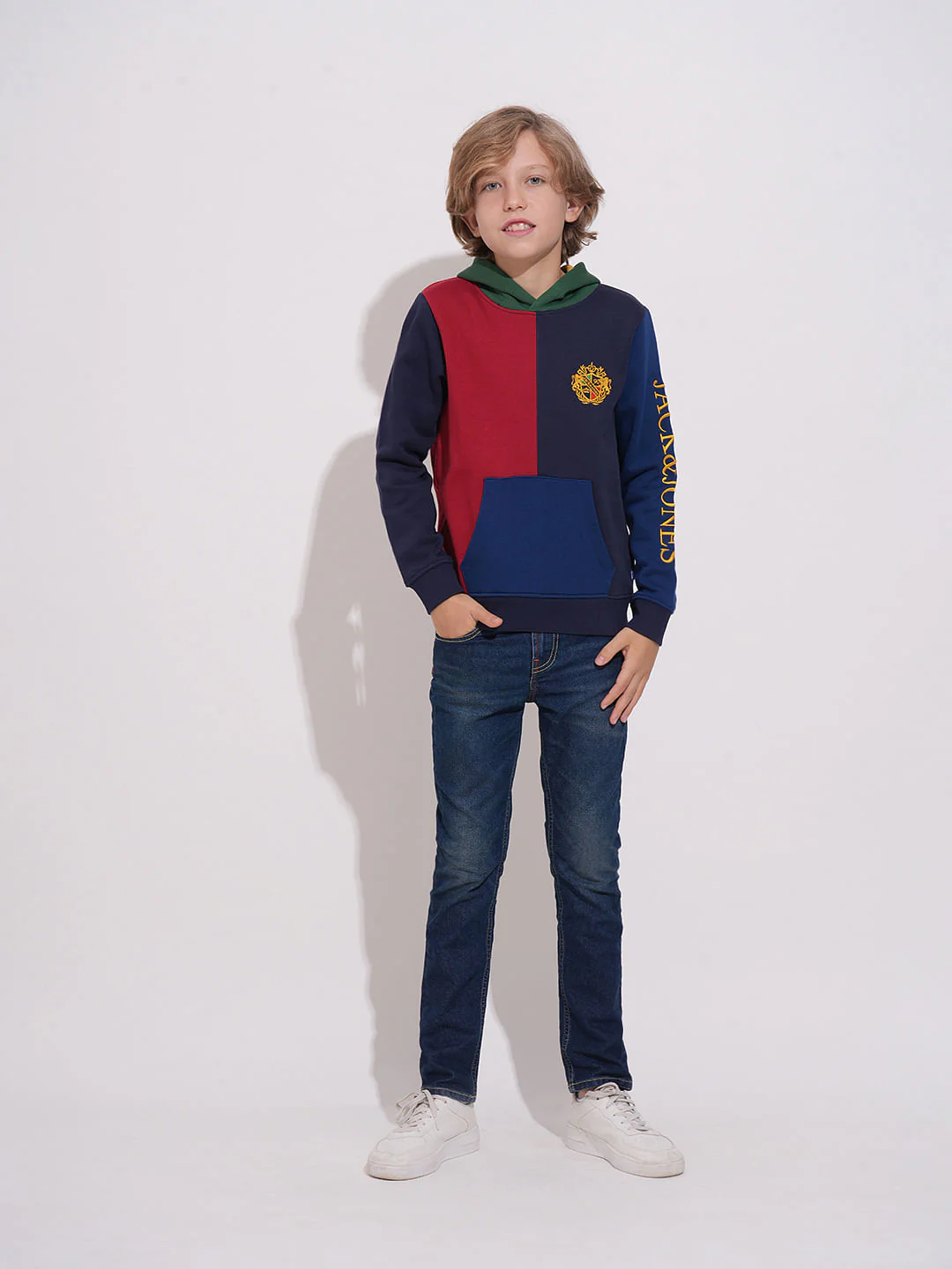 Boys Blue Colourblocked Hooded Sweatshirt - Image 5