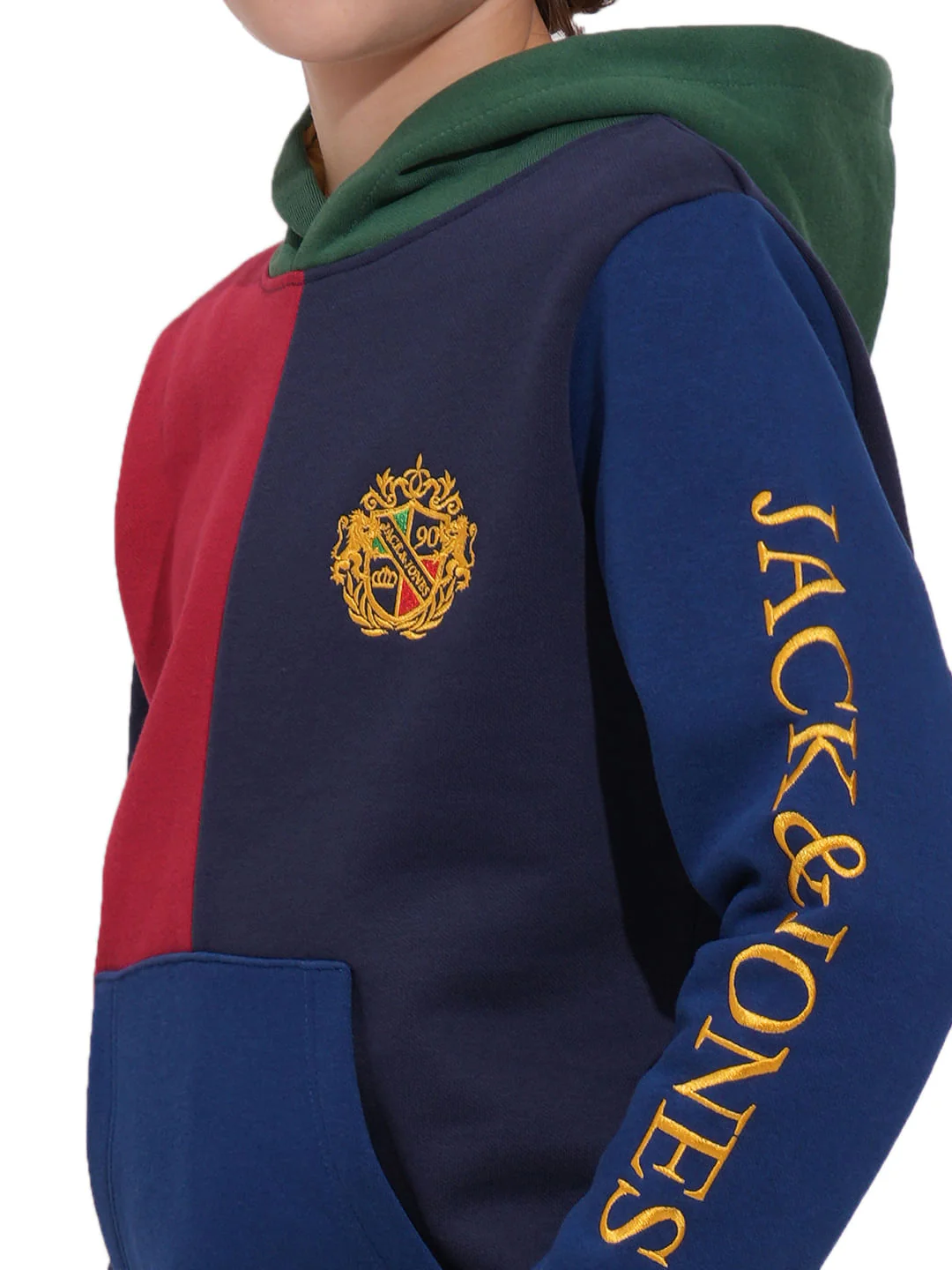 Boys Blue Colourblocked Hooded Sweatshirt - Image 6