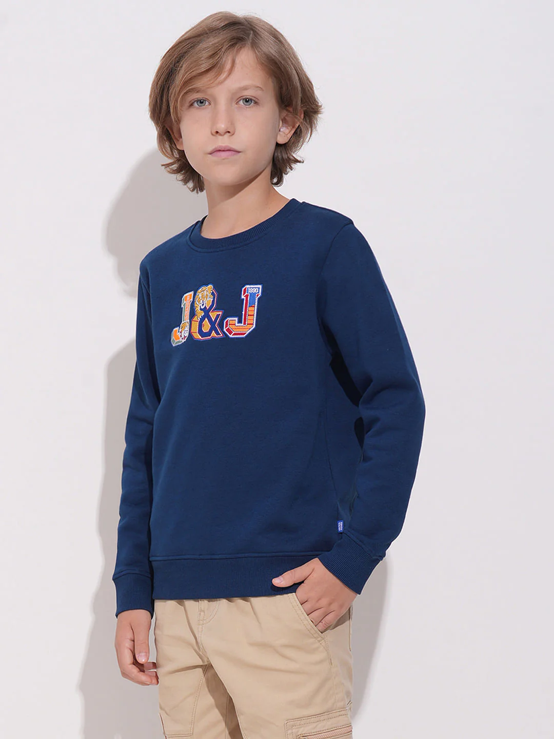 Boys Blue Applique Patchwork Sweatshirt - Image 3