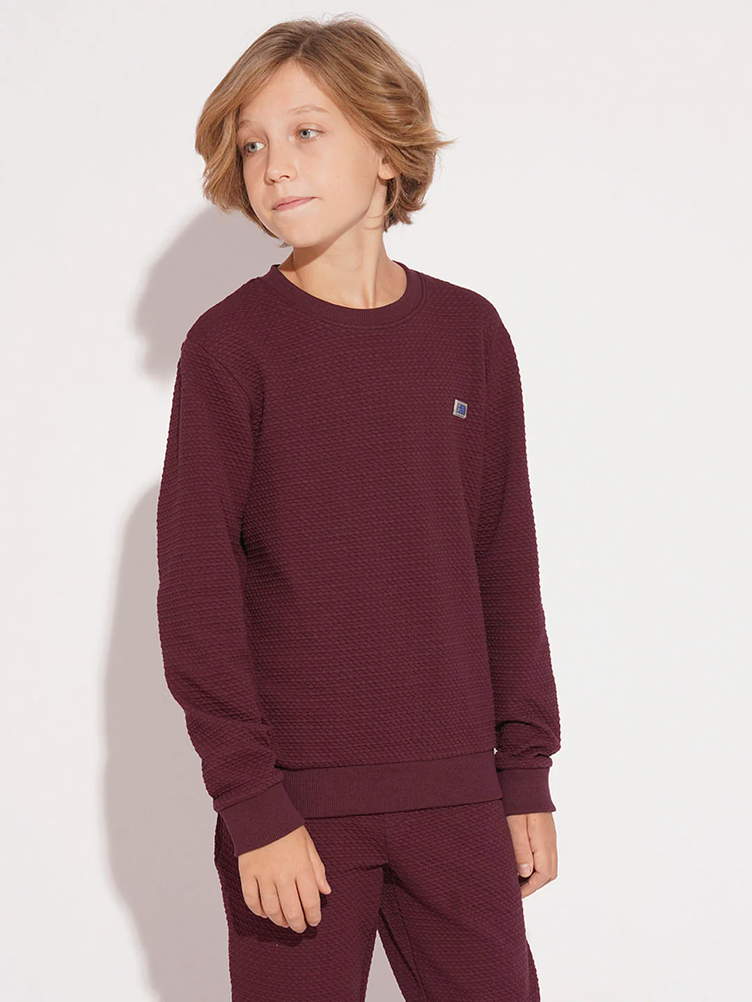 Boys Maroon Textured Co-ord Set Sweatshirt - Image 2