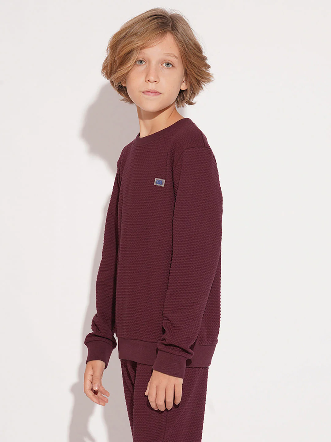 Boys Maroon Textured Co-ord Set Sweatshirt - Image 3
