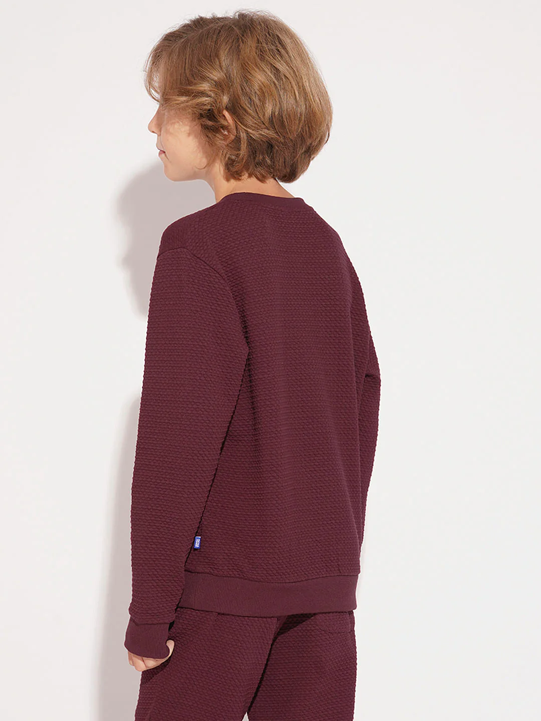 Boys Maroon Textured Co-ord Set Sweatshirt - Image 4