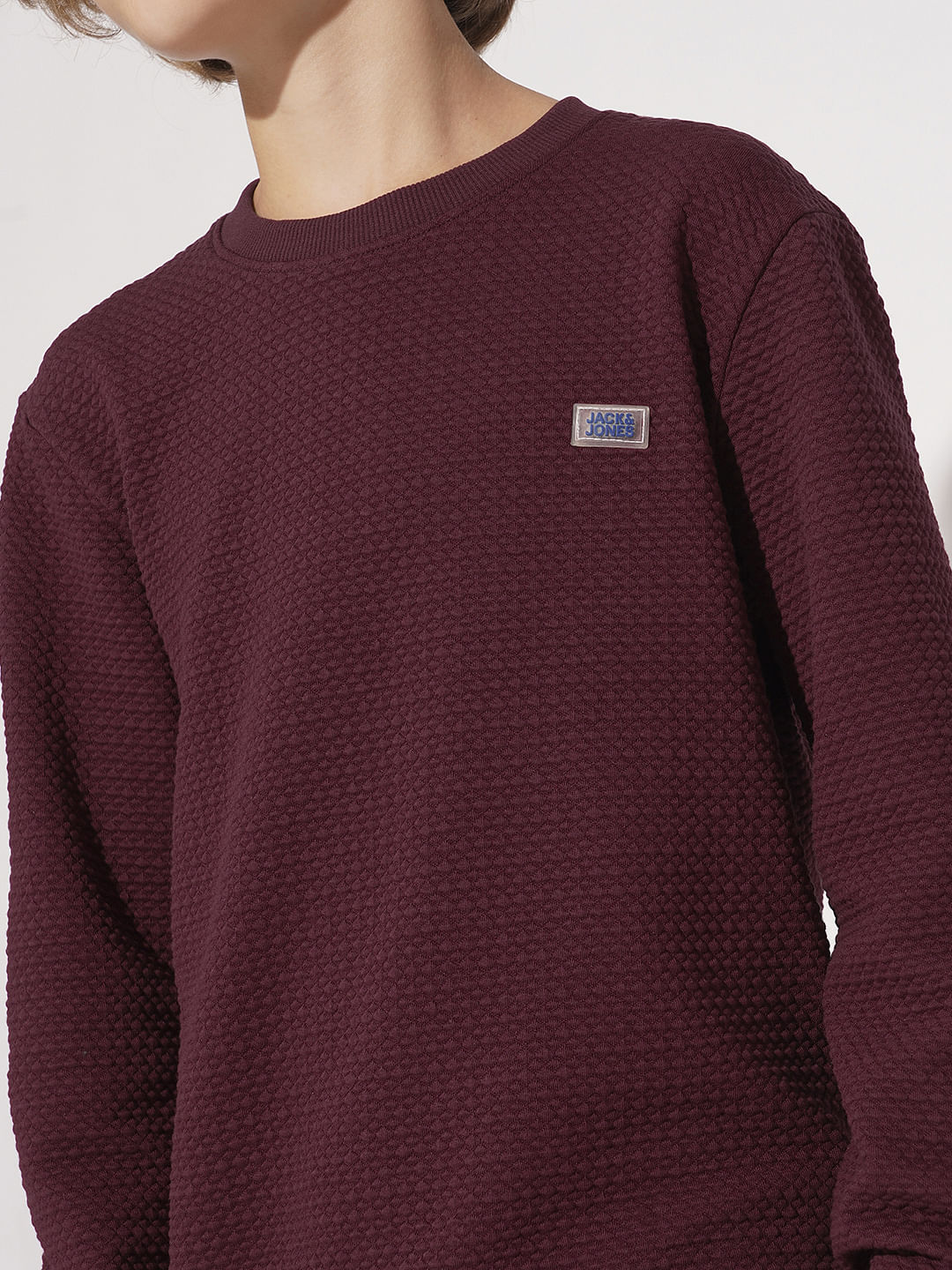 Boys Maroon Textured Co-ord Set Sweatshirt - Image 6