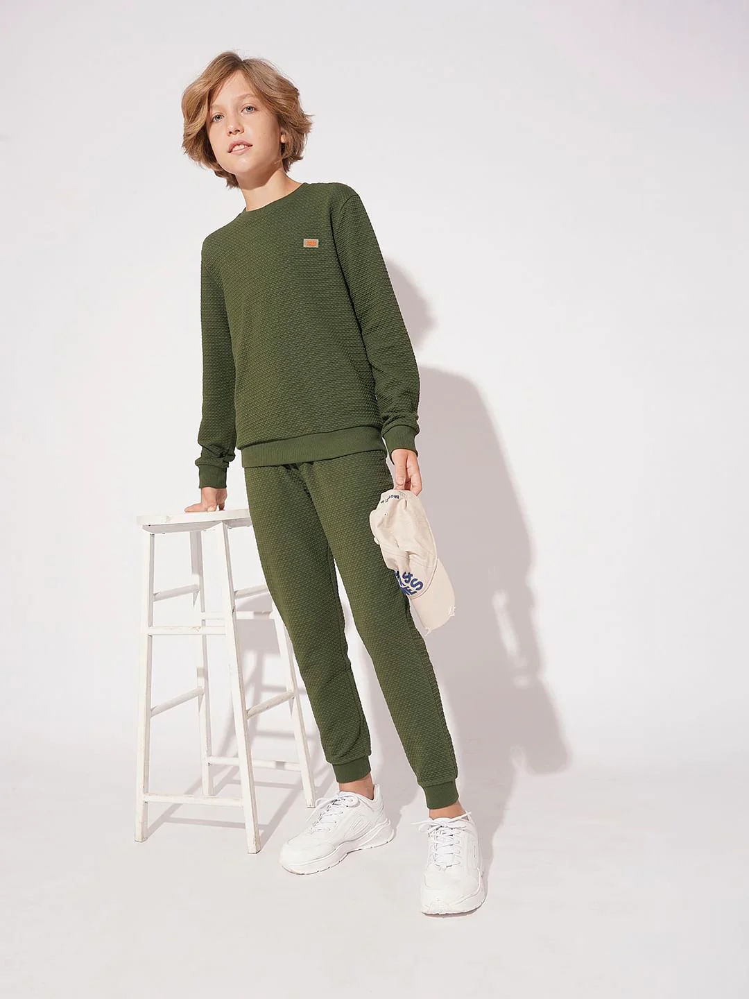 Boys Olive Textured Co-ord Set Sweatshirt