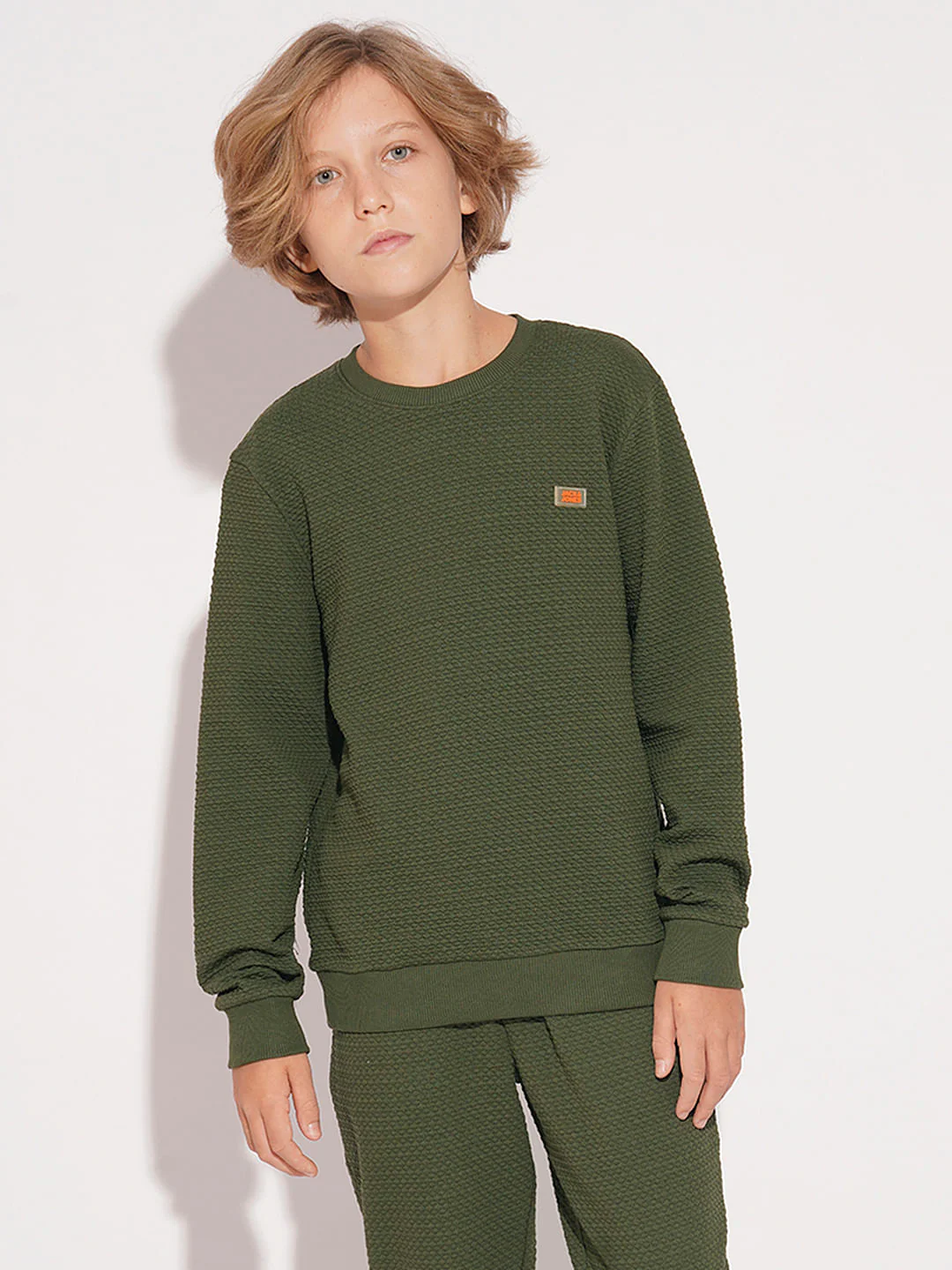 Boys Olive Textured Co-ord Set Sweatshirt - Image 2