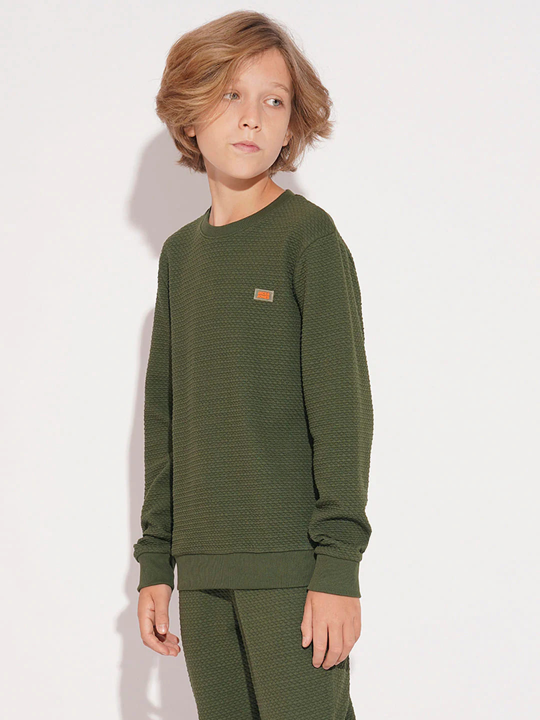 Boys Olive Textured Co-ord Set Sweatshirt - Image 3