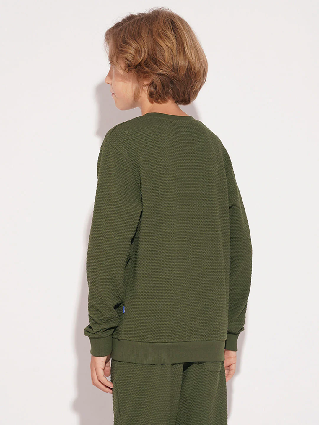 Boys Olive Textured Co-ord Set Sweatshirt - Image 4