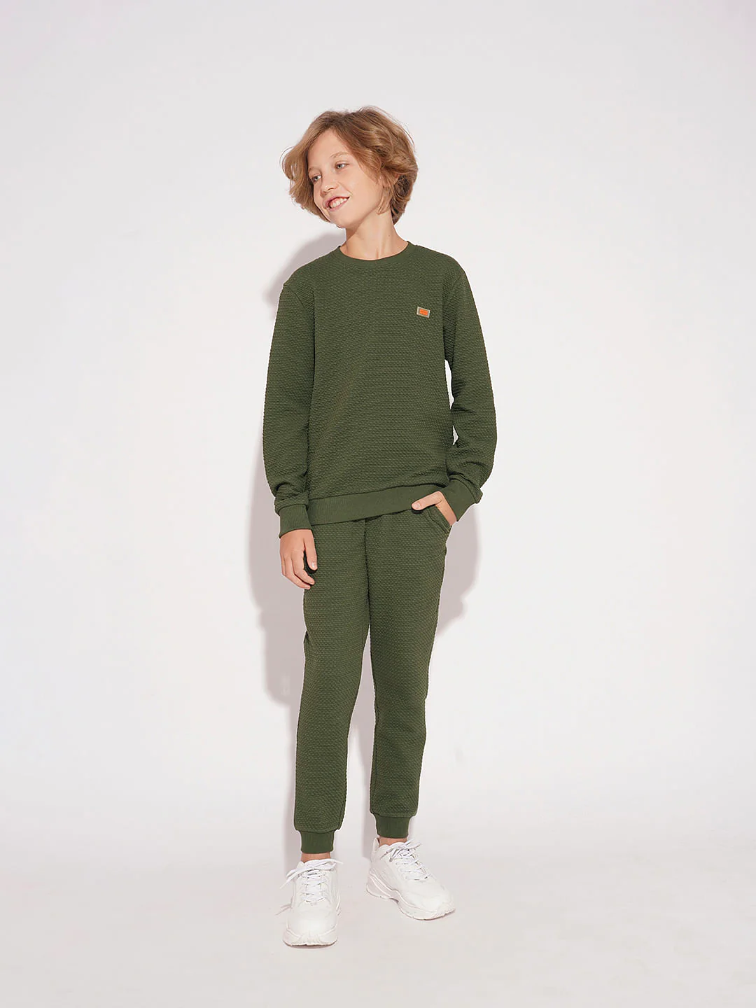 Boys Olive Textured Co-ord Set Sweatshirt - Image 5