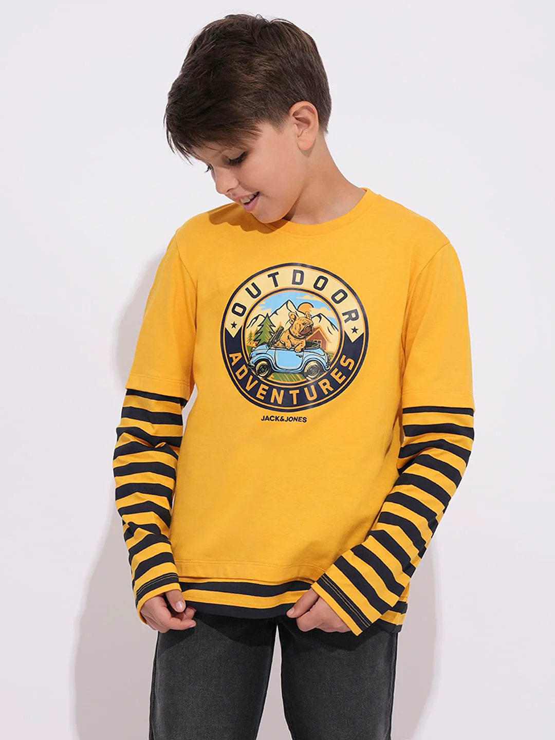 Boys Yellow Printed Crew Neck T-shirt - Image 2