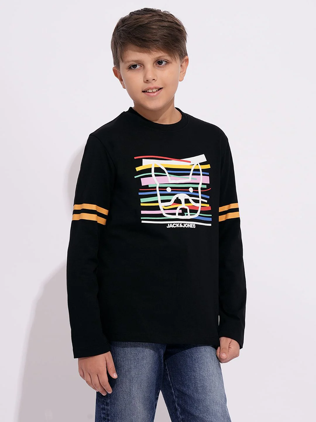 Boys Black Logo Print Full Sleeves T-shirt - Image 2