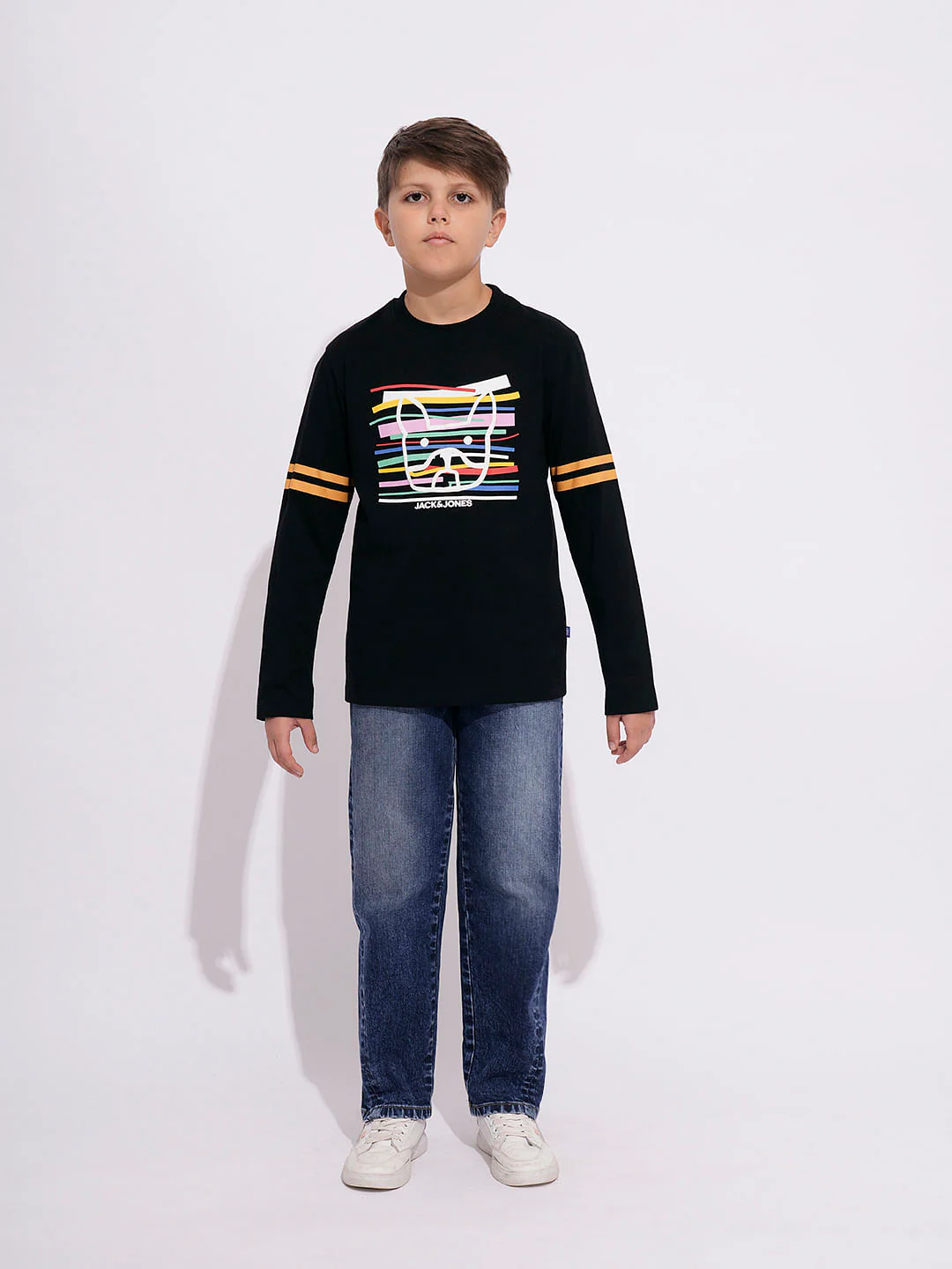 Boys Black Logo Print Full Sleeves T-shirt - Image 5