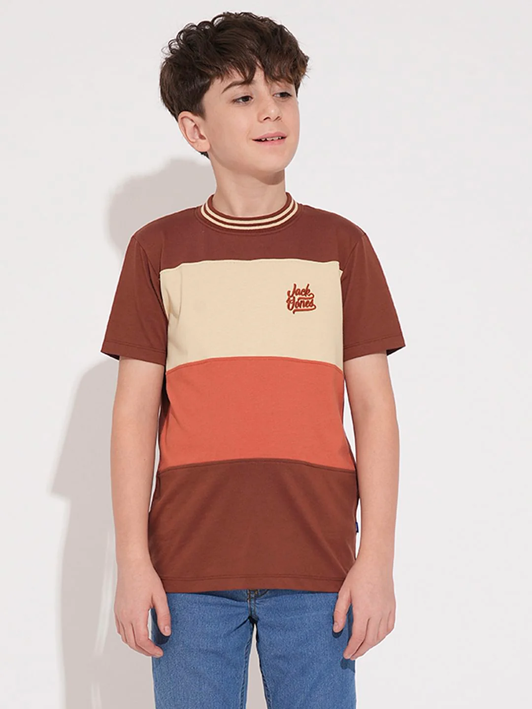 Boys Brown Colourblocked Cotton T-Shirt - Image 2
