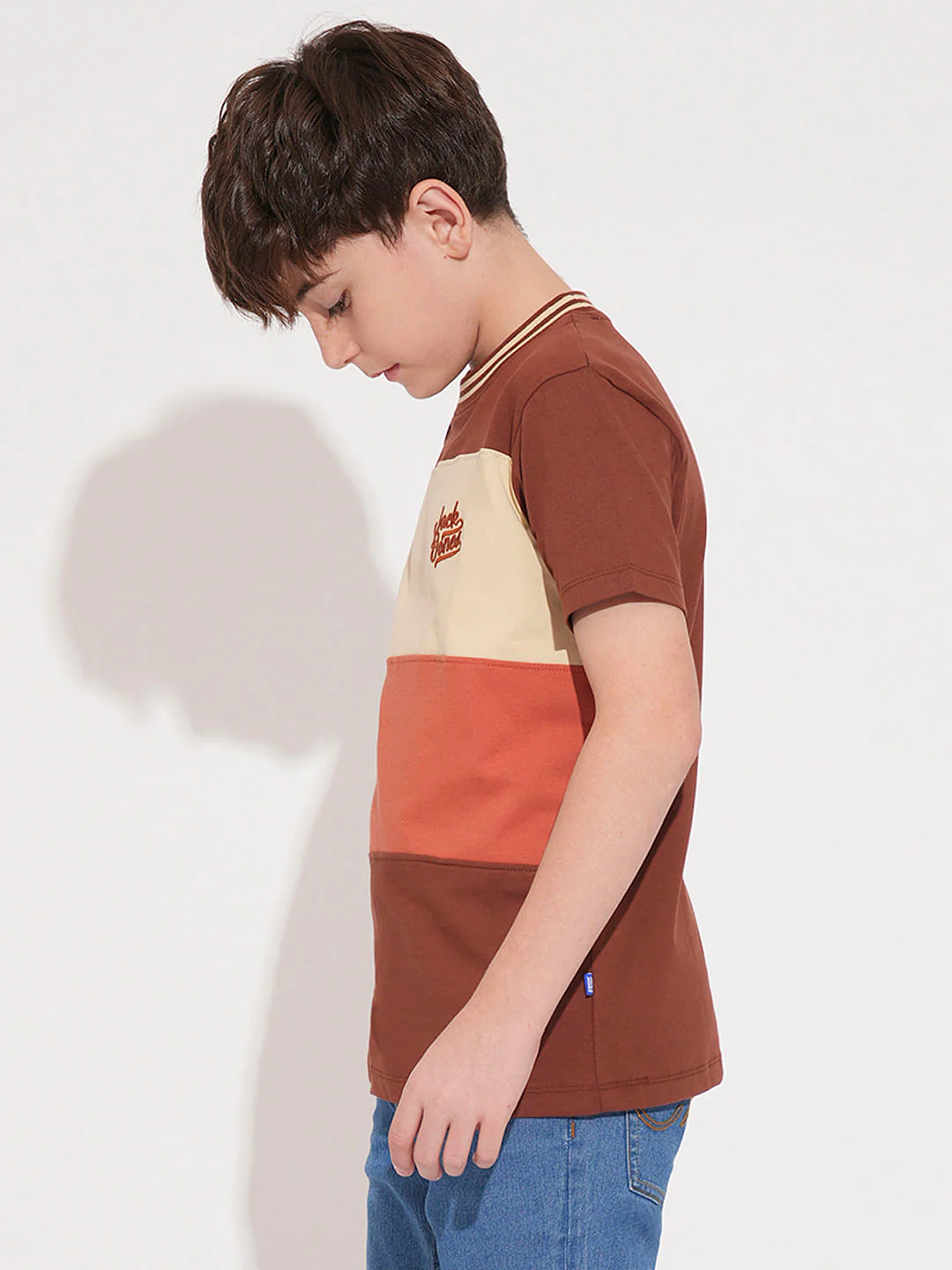 Boys Brown Colourblocked Cotton T-Shirt - Image 3