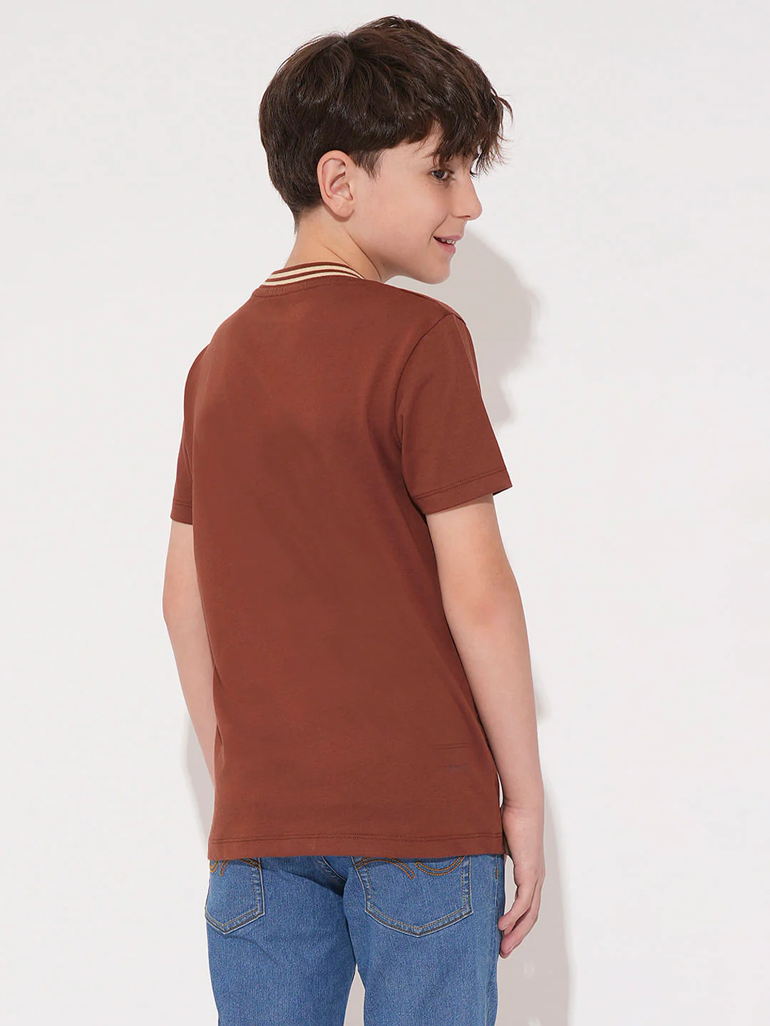 Boys Brown Colourblocked Cotton T-Shirt - Image 4