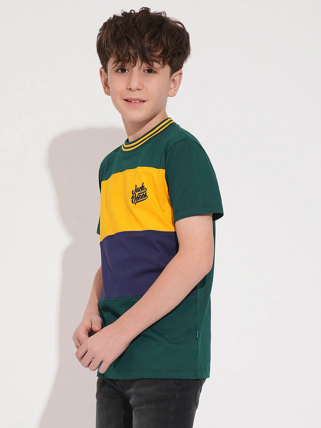 Boys Green Colourblocked Cotton T-Shirt - Image 3