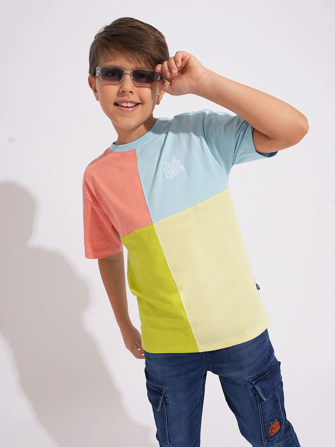 Boys Coral Colourblocked Cotton T-shirt