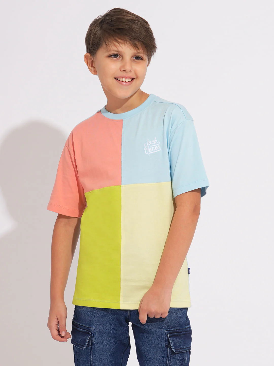 Boys Coral Colourblocked Cotton T-shirt - Image 2