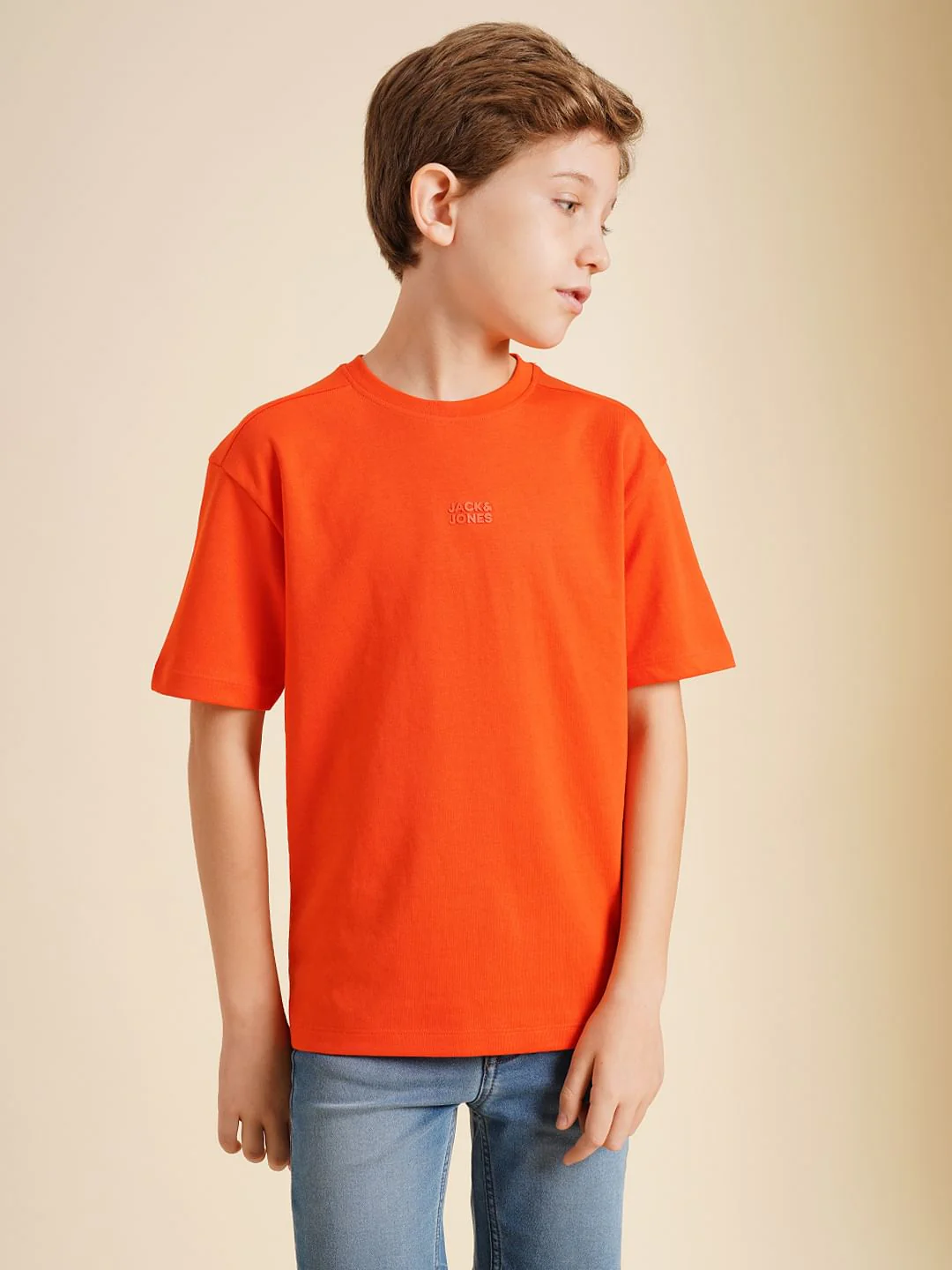 Boys Orange Logo Print Oversized T-shirt - Image 2