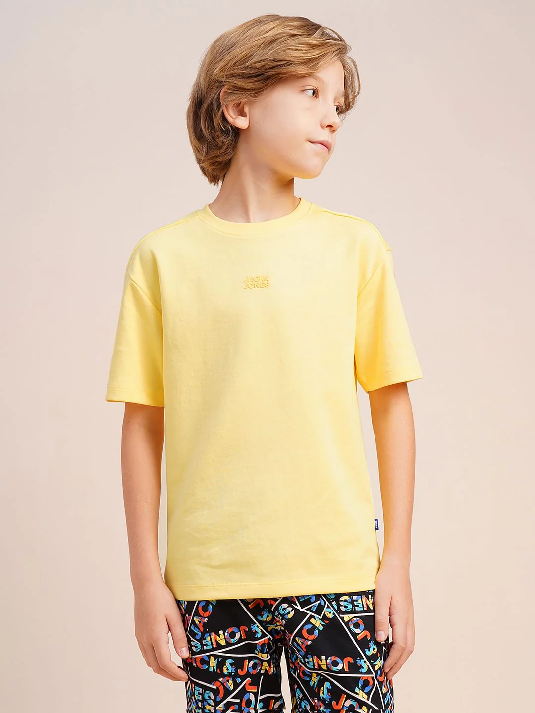 Boys Yellow Logo Print Oversized T-shirt - Image 2