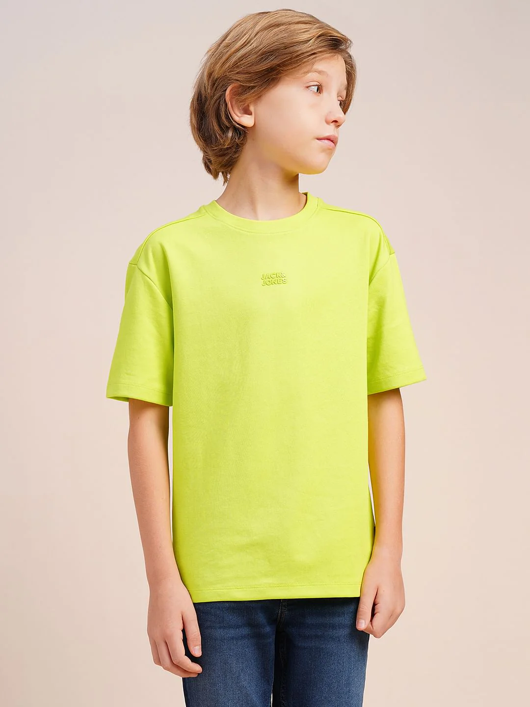 Boys Neon Green Logo Print Oversized T-shirt - Image 2