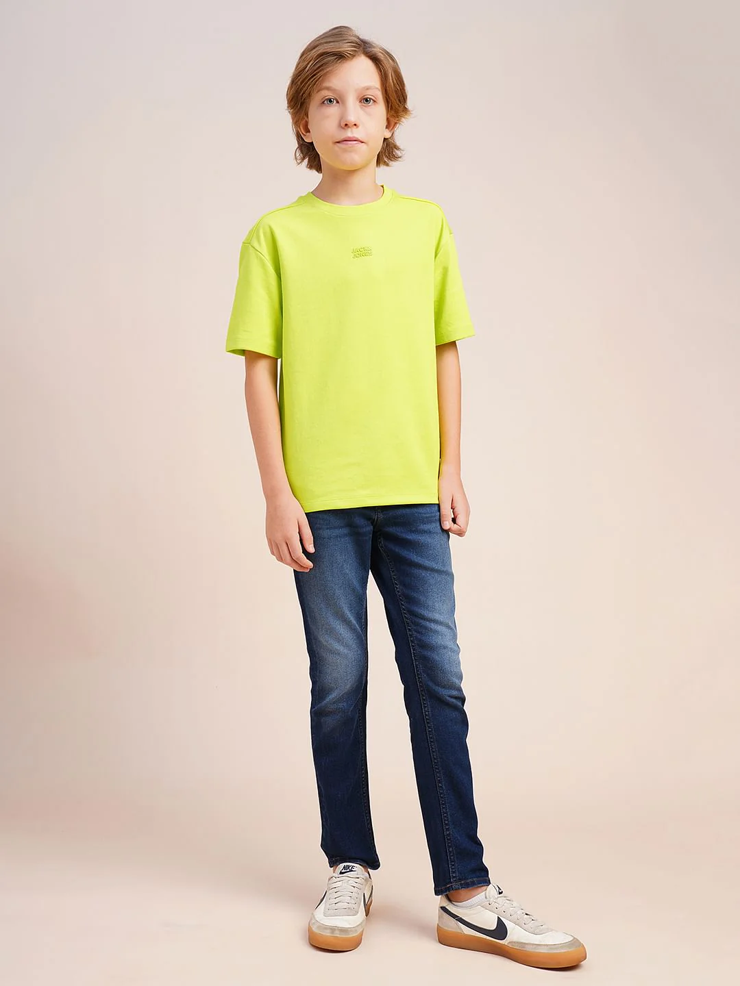 Boys Neon Green Logo Print Oversized T-shirt - Image 5