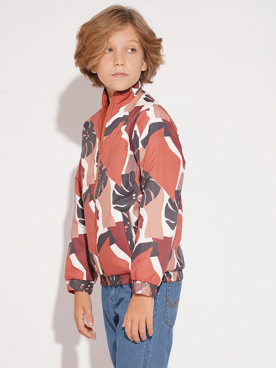 Boys Orange Camo Print Reversible Jacket - Image 4