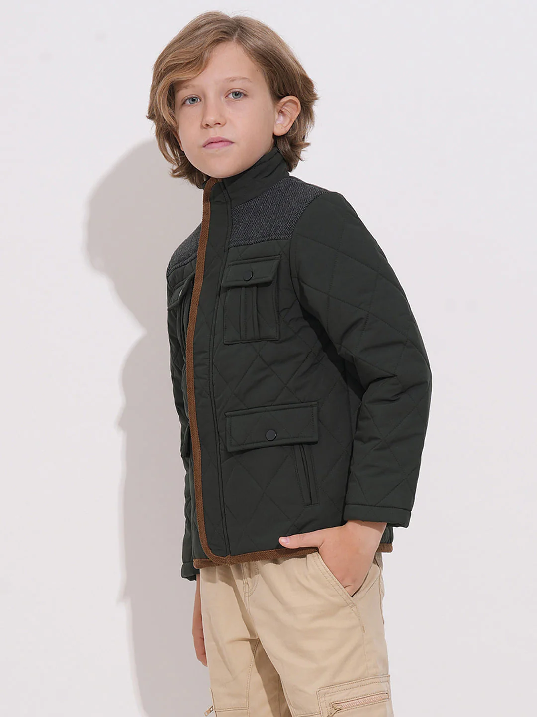 Dark Green Tweed Detail Jacket - Image 3