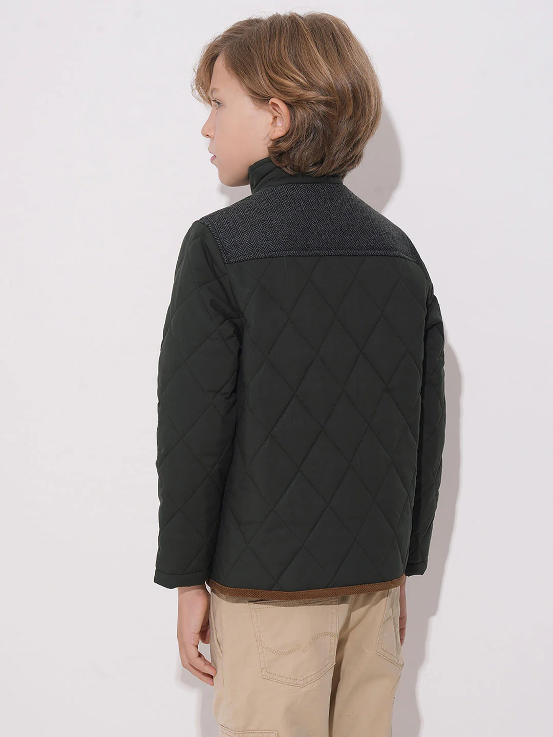 Dark Green Tweed Detail Jacket - Image 4