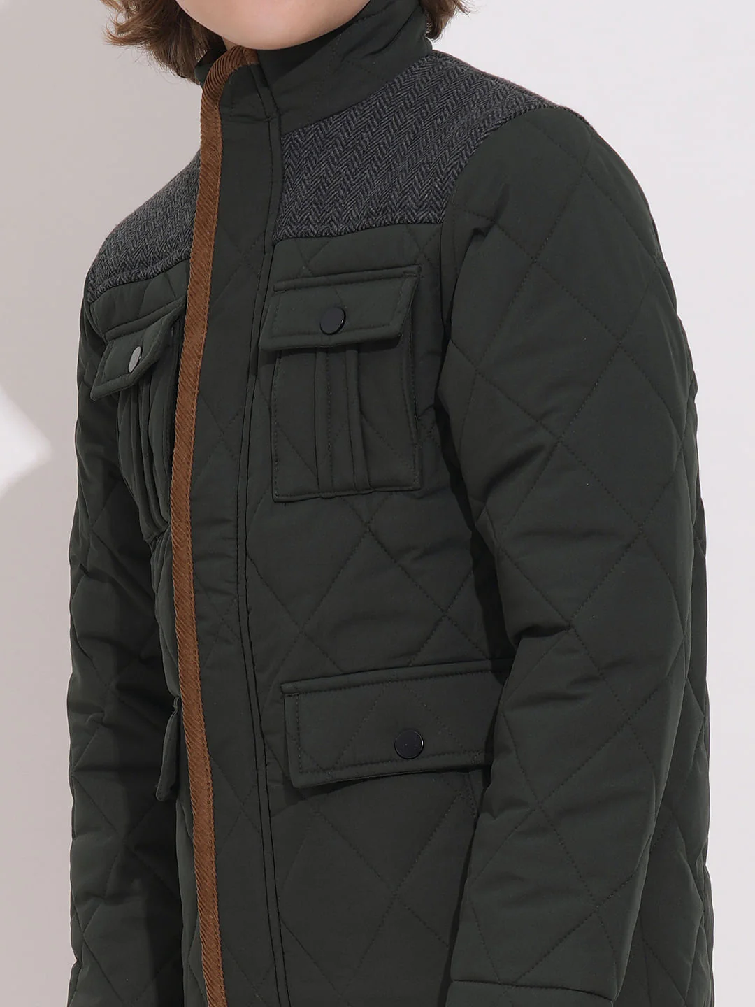 Dark Green Tweed Detail Jacket - Image 6