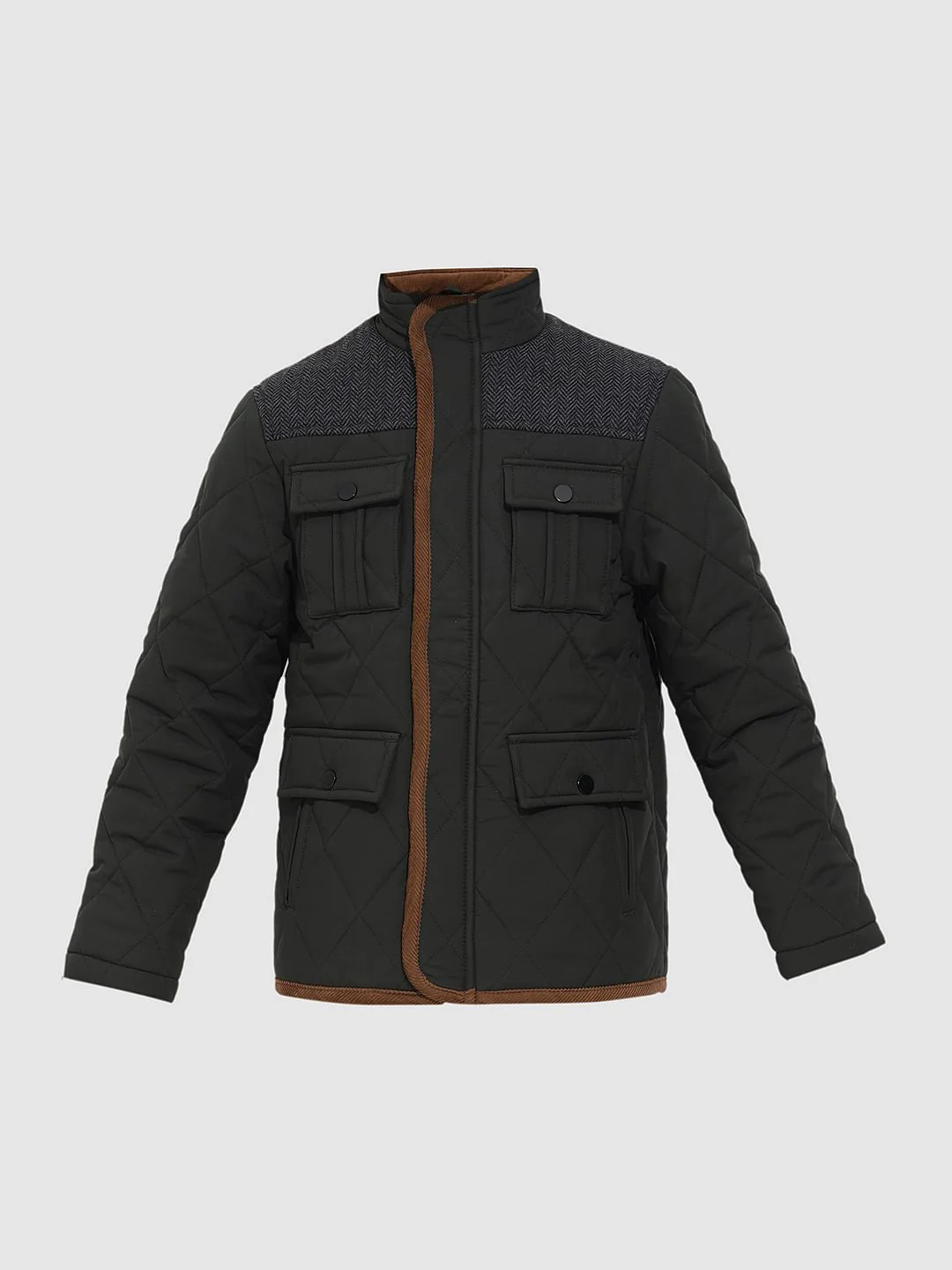 Dark Green Tweed Detail Jacket - Image 7