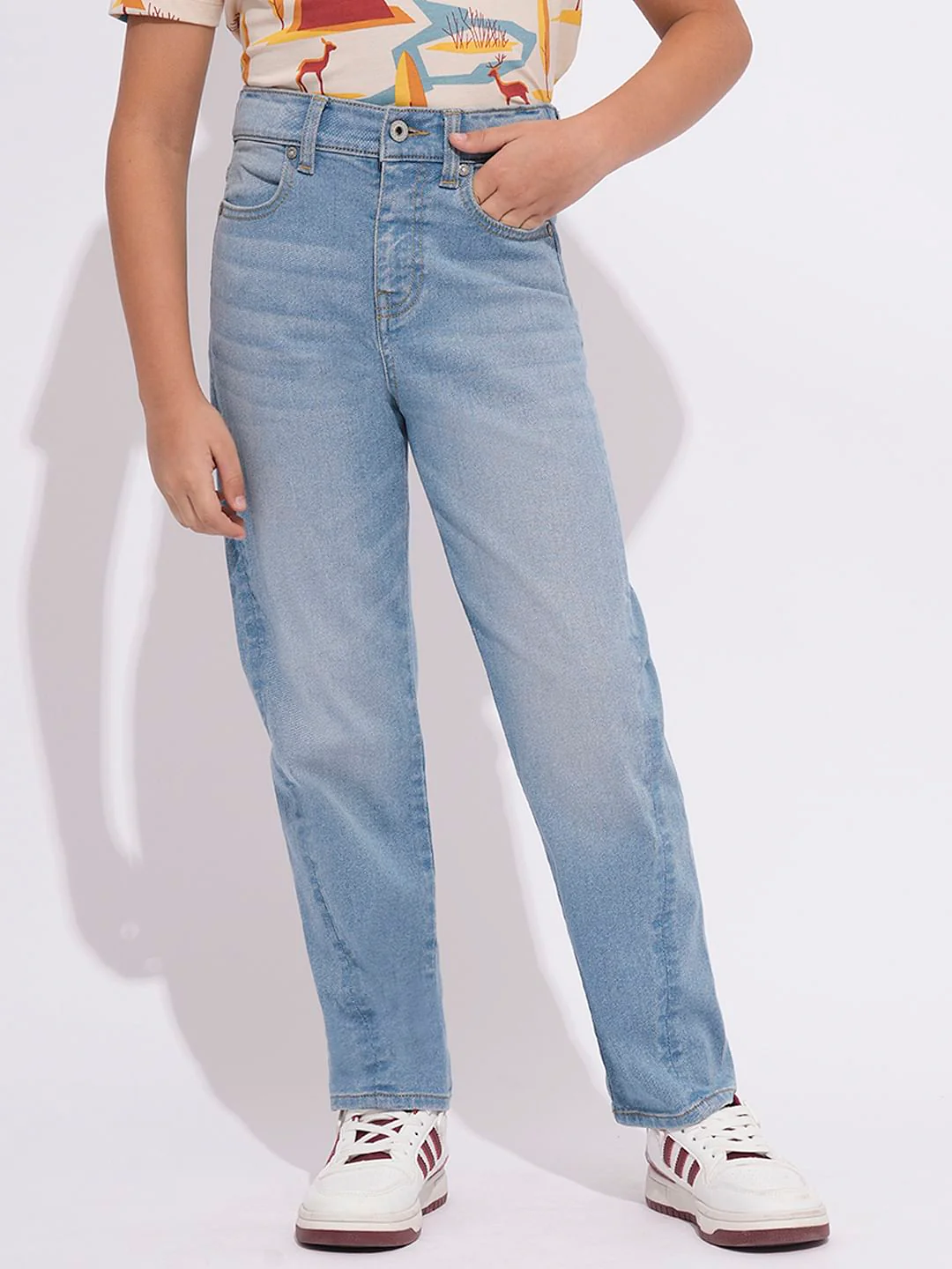 Light Blue Mid Rise Washed Loose Fit Jeans - Image 2