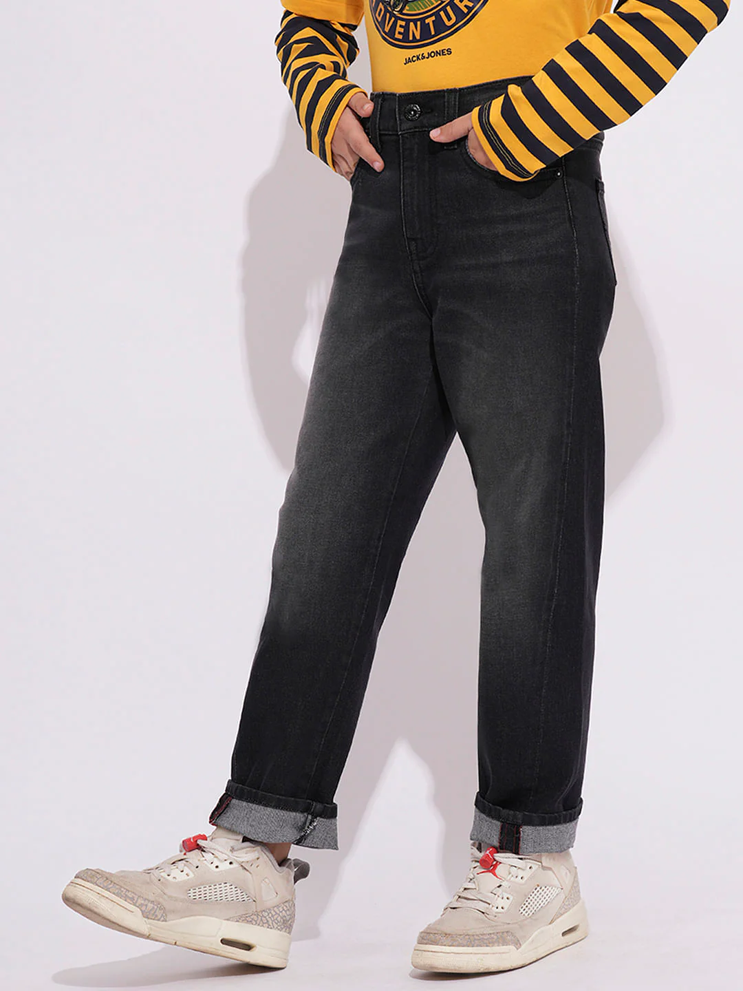 Charcoal Grey Mid Rise Washed Loose Fit Jeans - Image 3