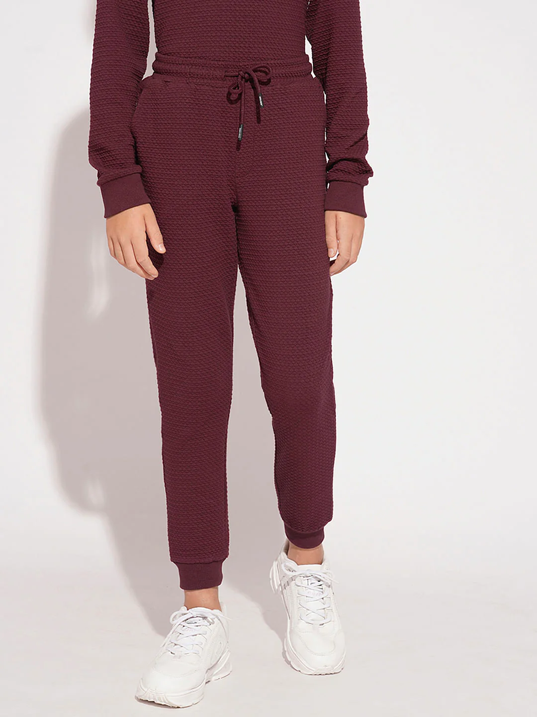 Boys Maroon Textured Co-ord Set Sweatpants - Image 2