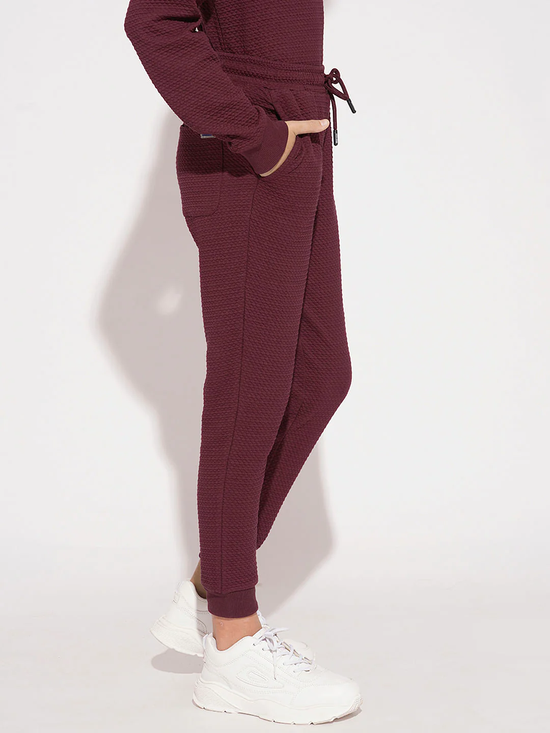 Boys Maroon Textured Co-ord Set Sweatpants - Image 3