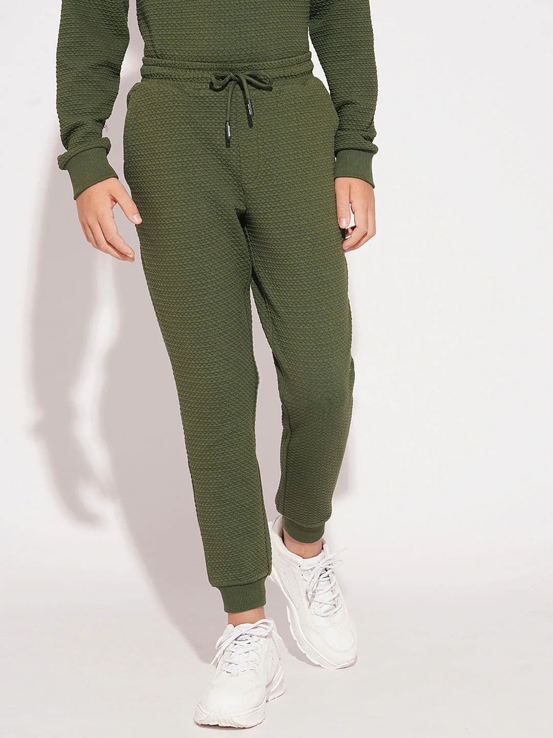Boys Olive Textured Co-ord Set Sweatpants - Image 2