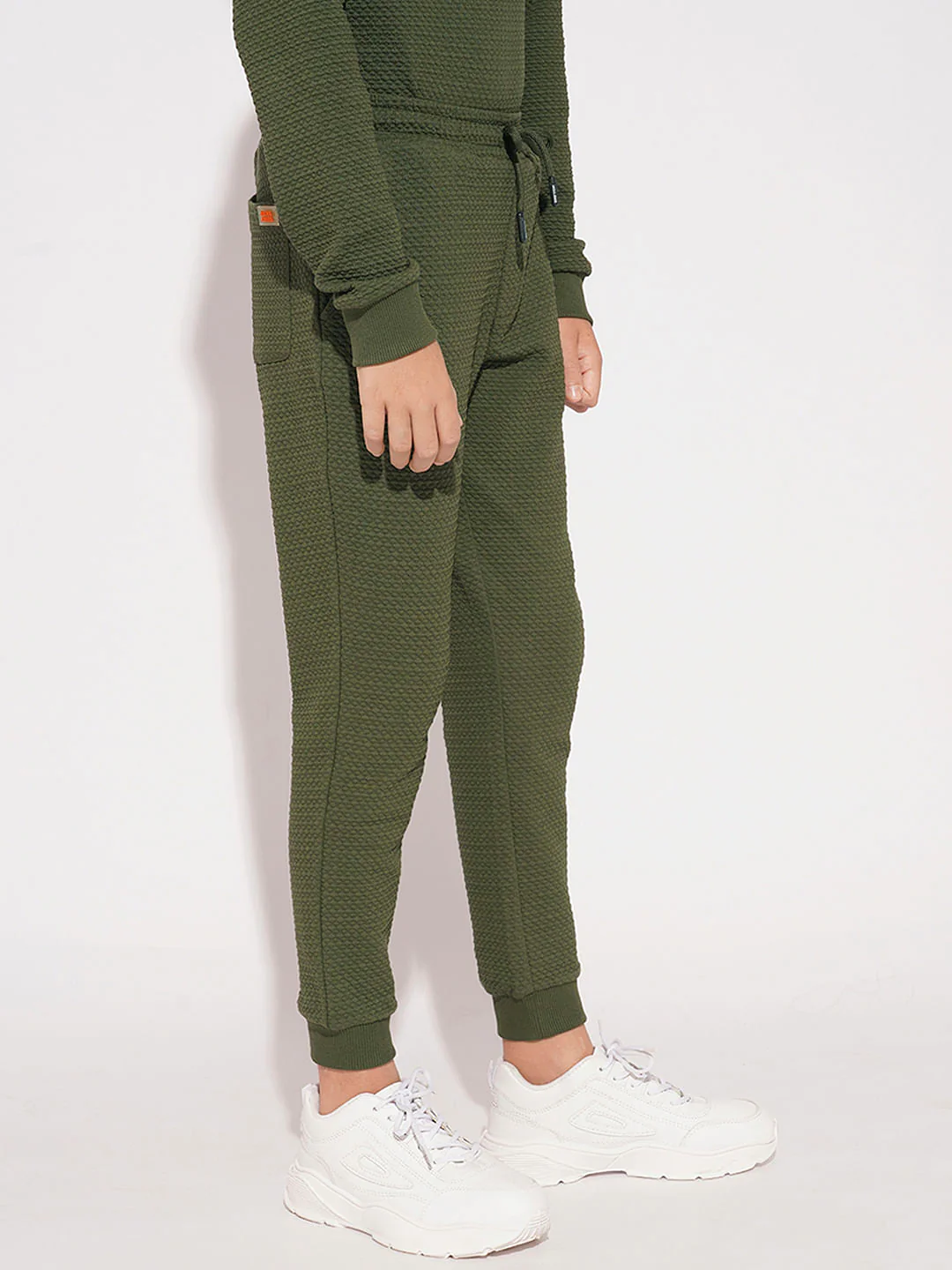 Boys Olive Textured Co-ord Set Sweatpants - Image 3