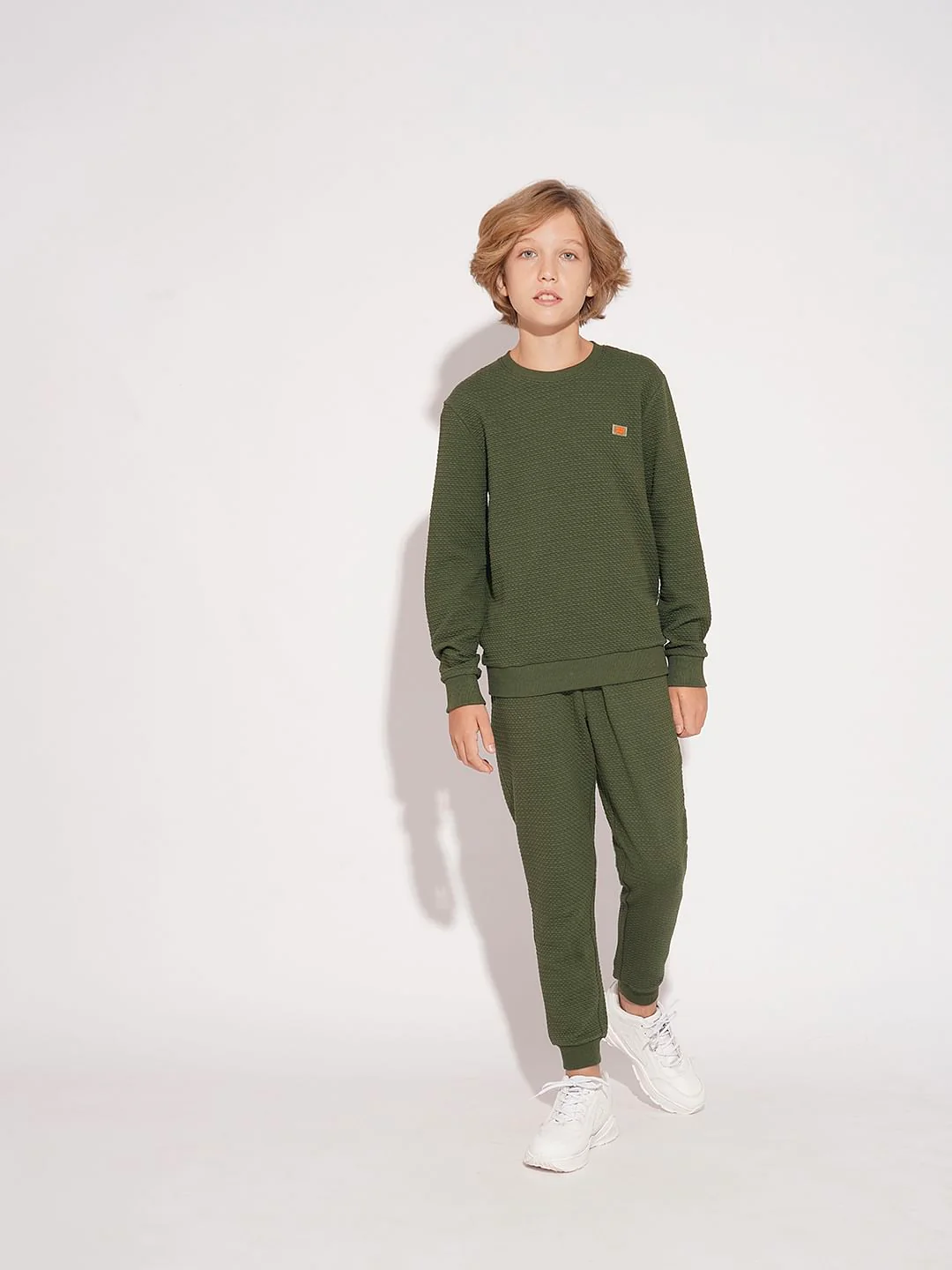 Boys Olive Textured Co-ord Set Sweatpants - Image 5