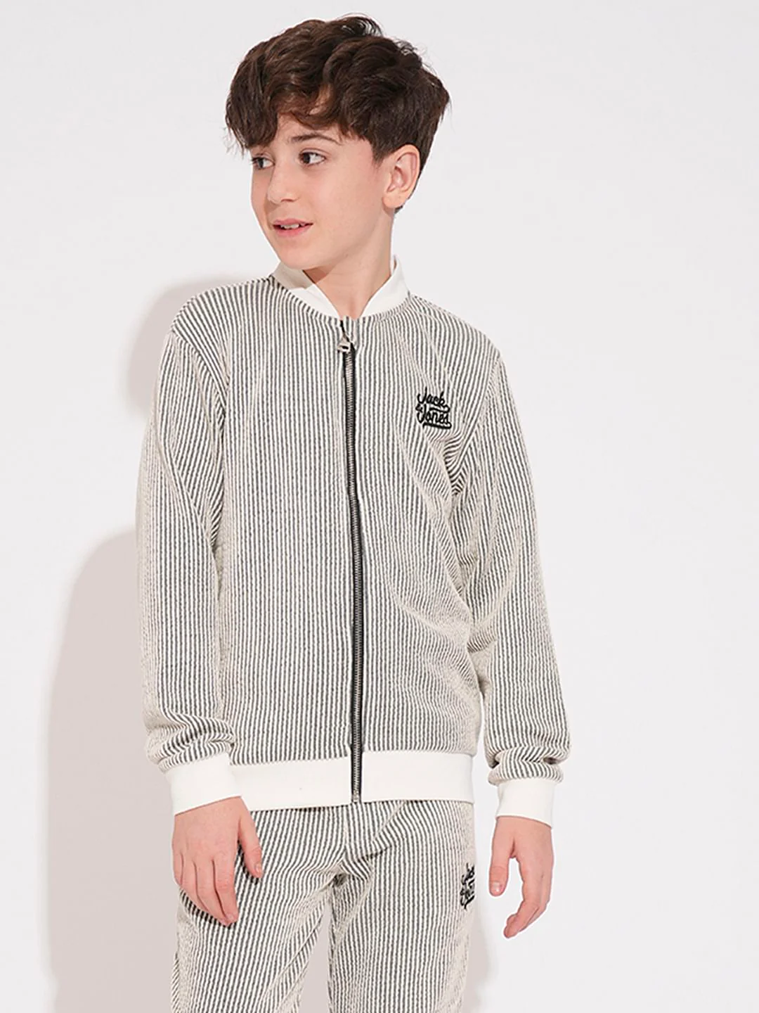 Boys White Striped Co-ord Set Sweat-Jacket - Image 2