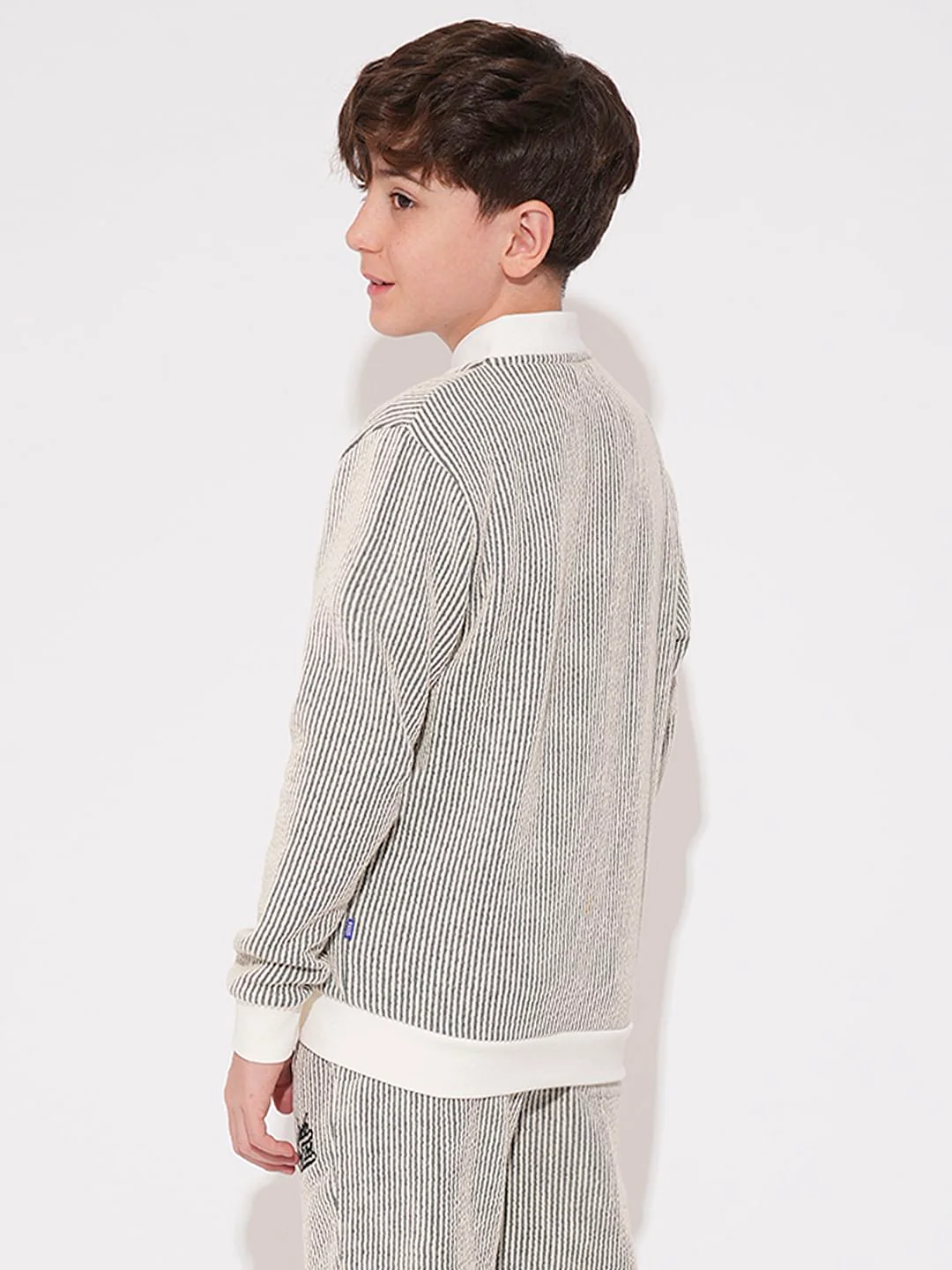 Boys White Striped Co-ord Set Sweat-Jacket - Image 4