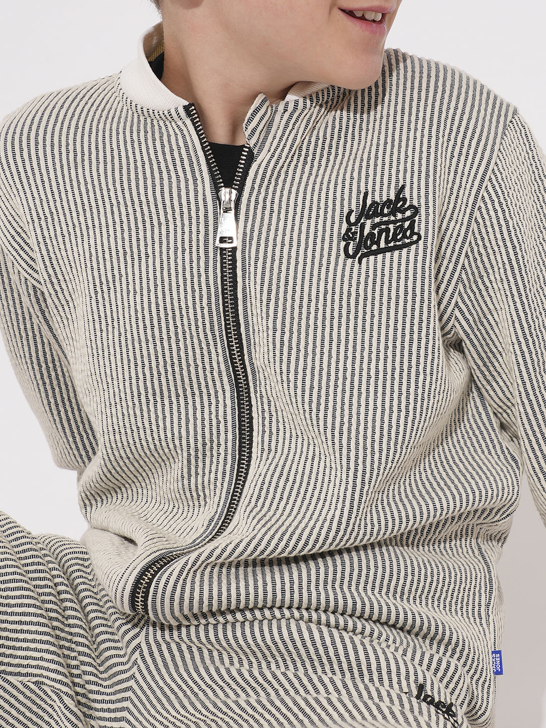 Boys White Striped Co-ord Set Sweat-Jacket - Image 6