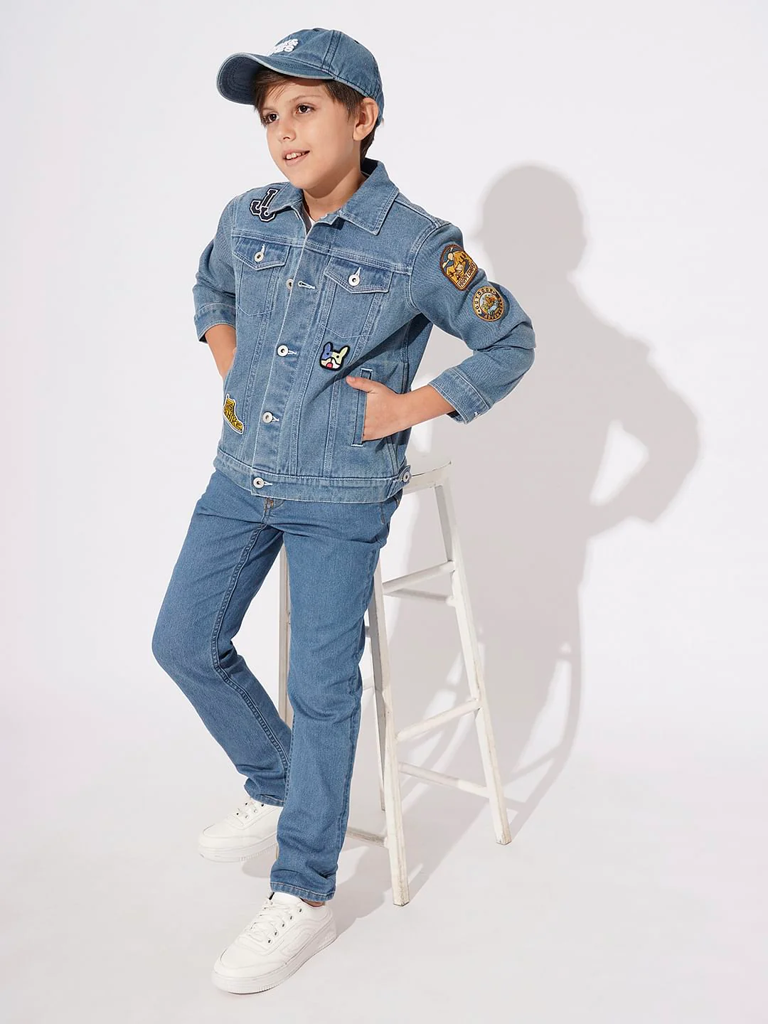 Boys Blue Embroidered Applique Denim Jacket