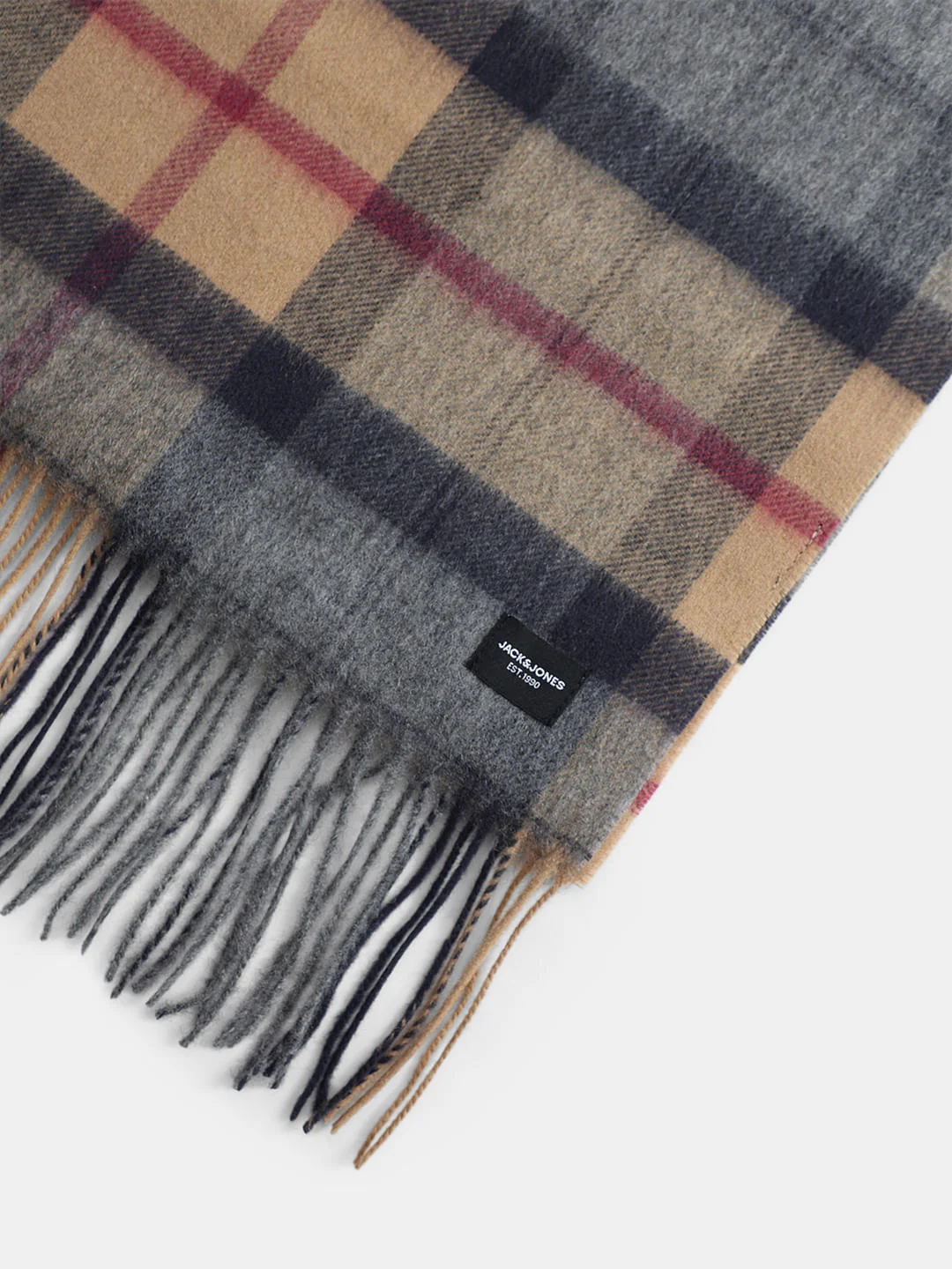 Light Brown Check Woven Scarf - Image 3