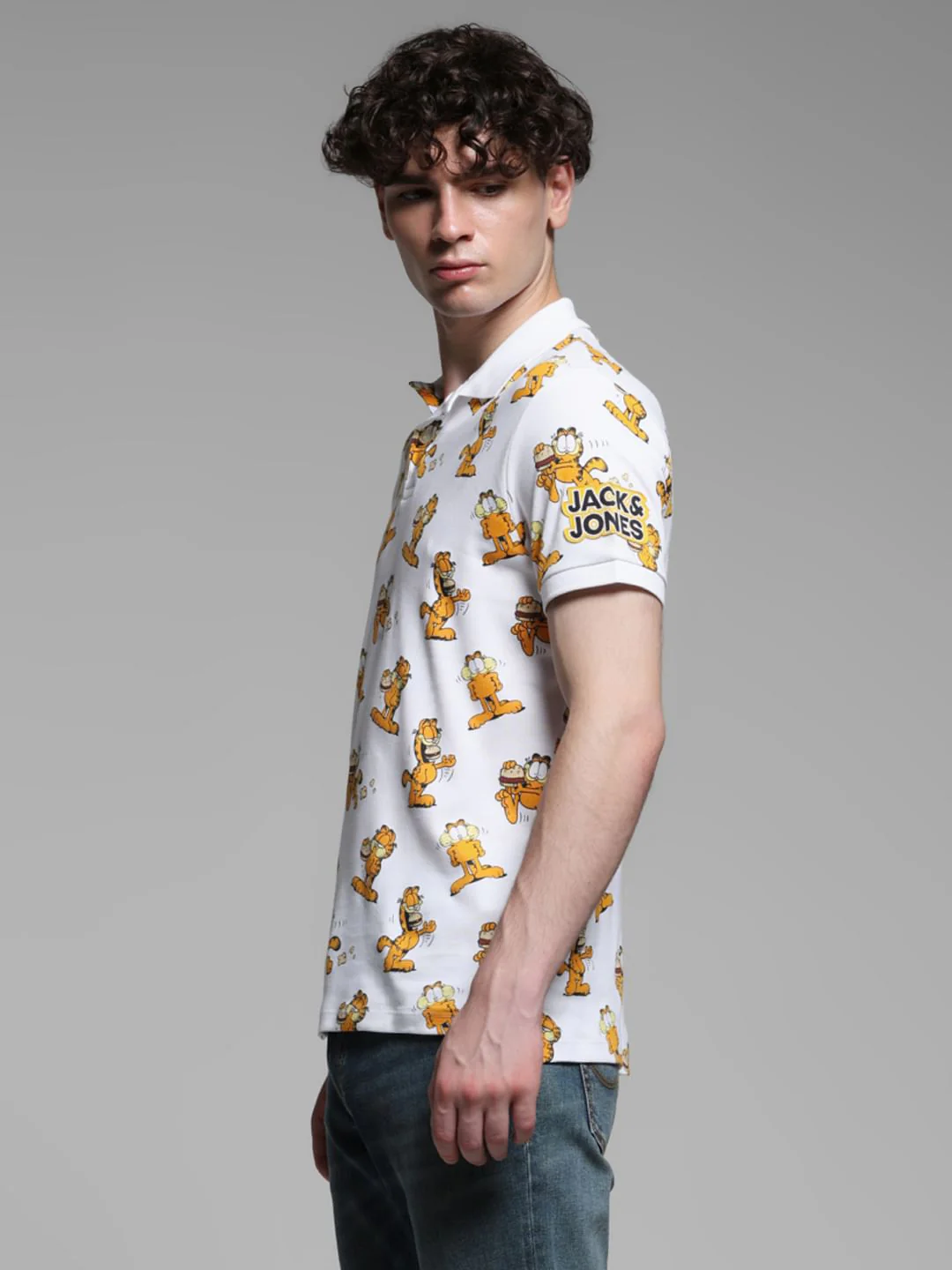 JACK&JONES X GARFIELD White Printed Polo - Image 3