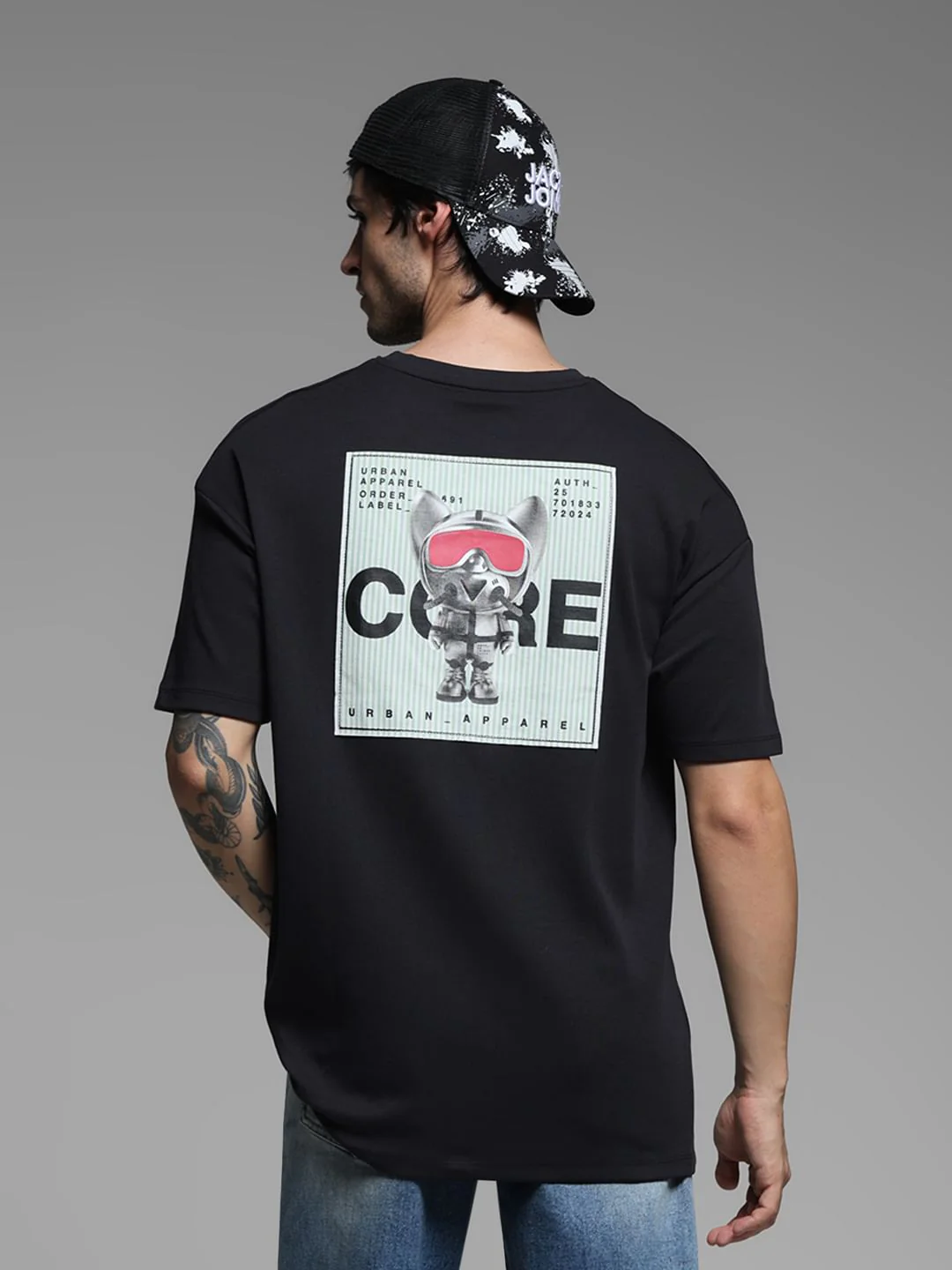 Black Doggo Print Oversized T-shirt