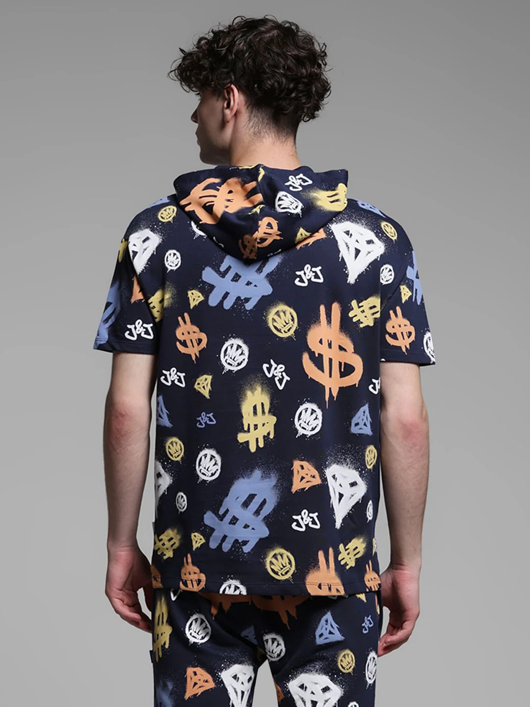 Blue Printed Hooded Co-ord Set T-shirt - Image 4